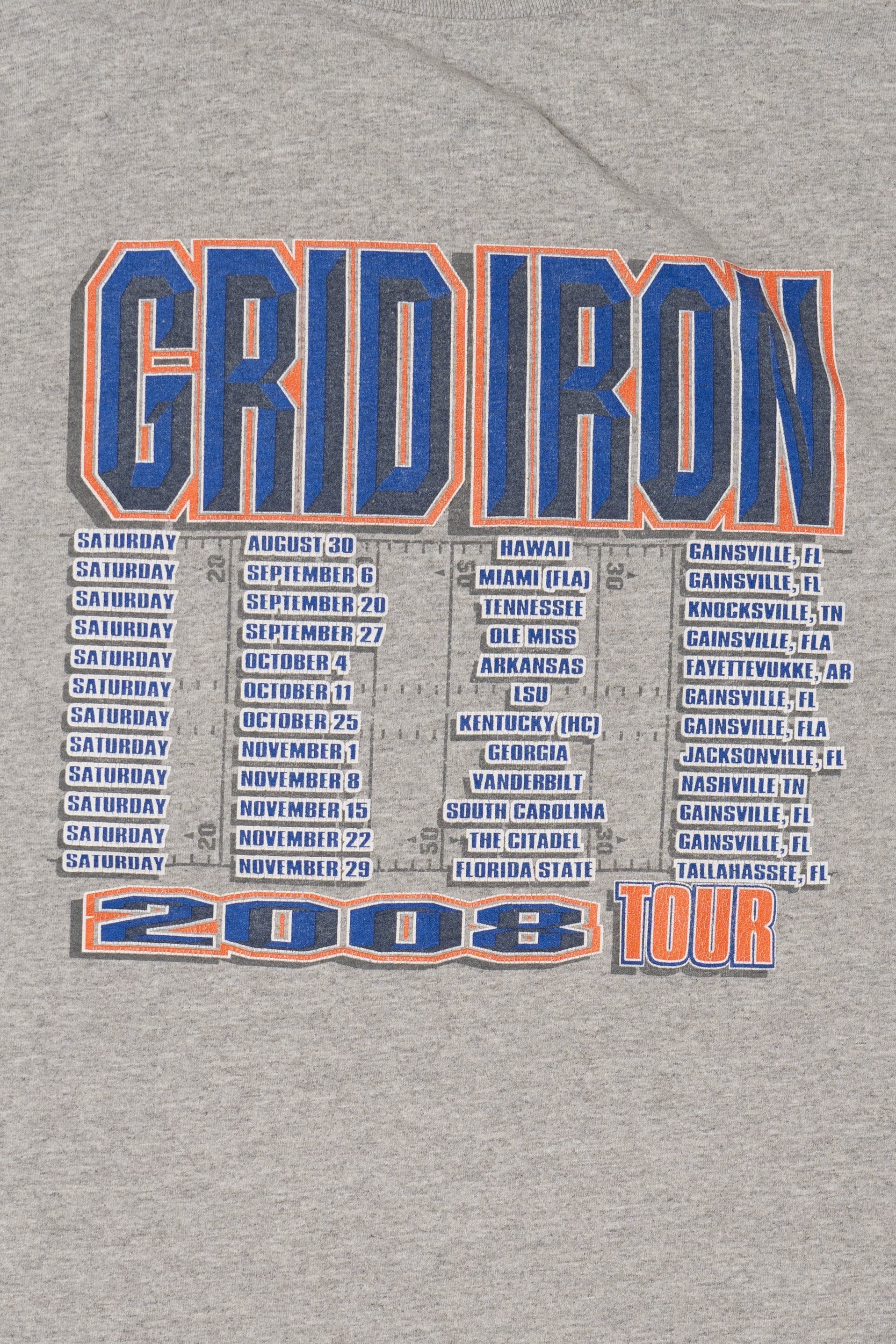 Gray NCAA Florida Gators Grid Iron 2008 T-Shirt (2000s)