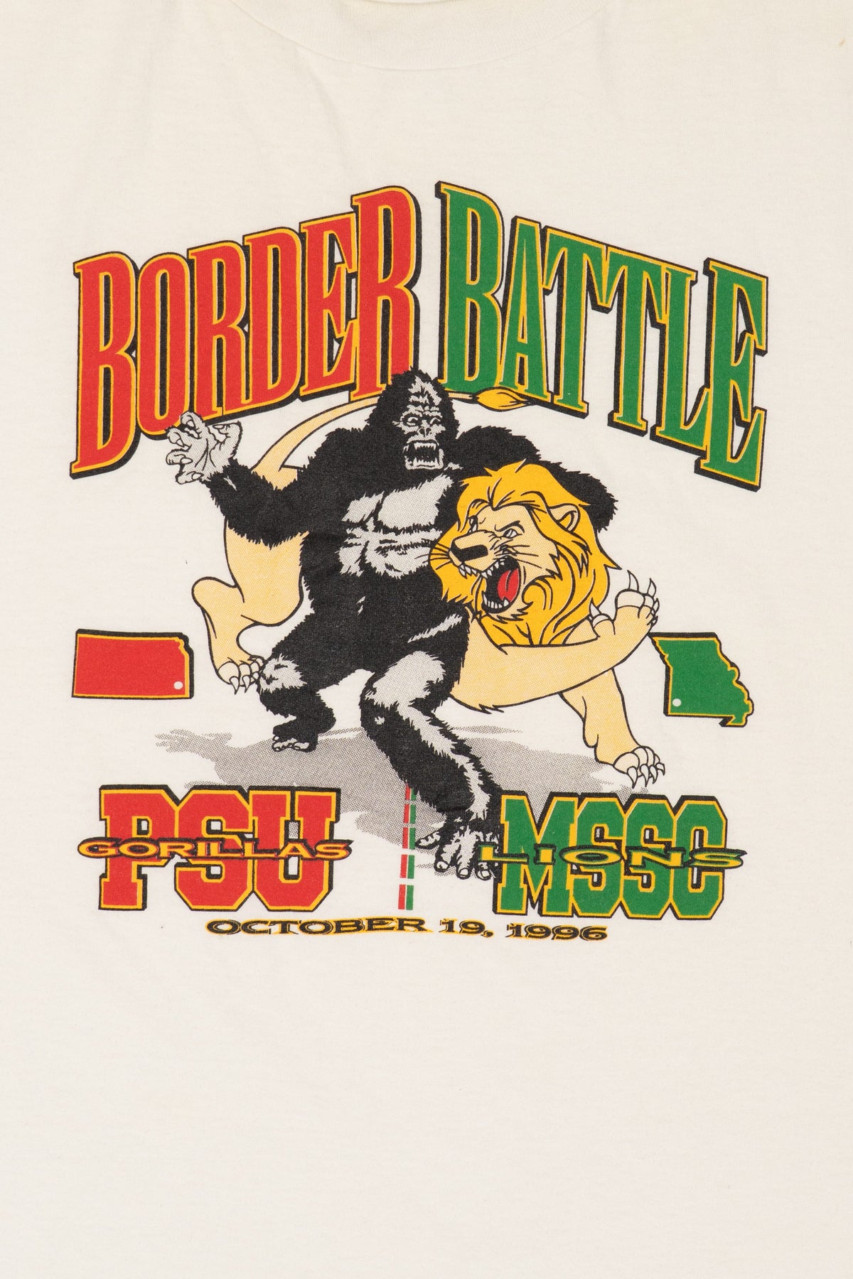 Vintage College "Border Battle" PSU Gorillas Vs. MSSC Lions T-Shirt (1990s)