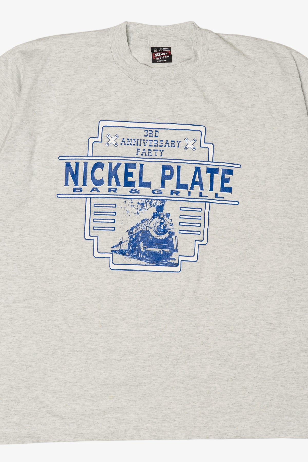 Vintage Gray Nickel Plate Bar & Grill Anniversary T-Shirt (1990s)