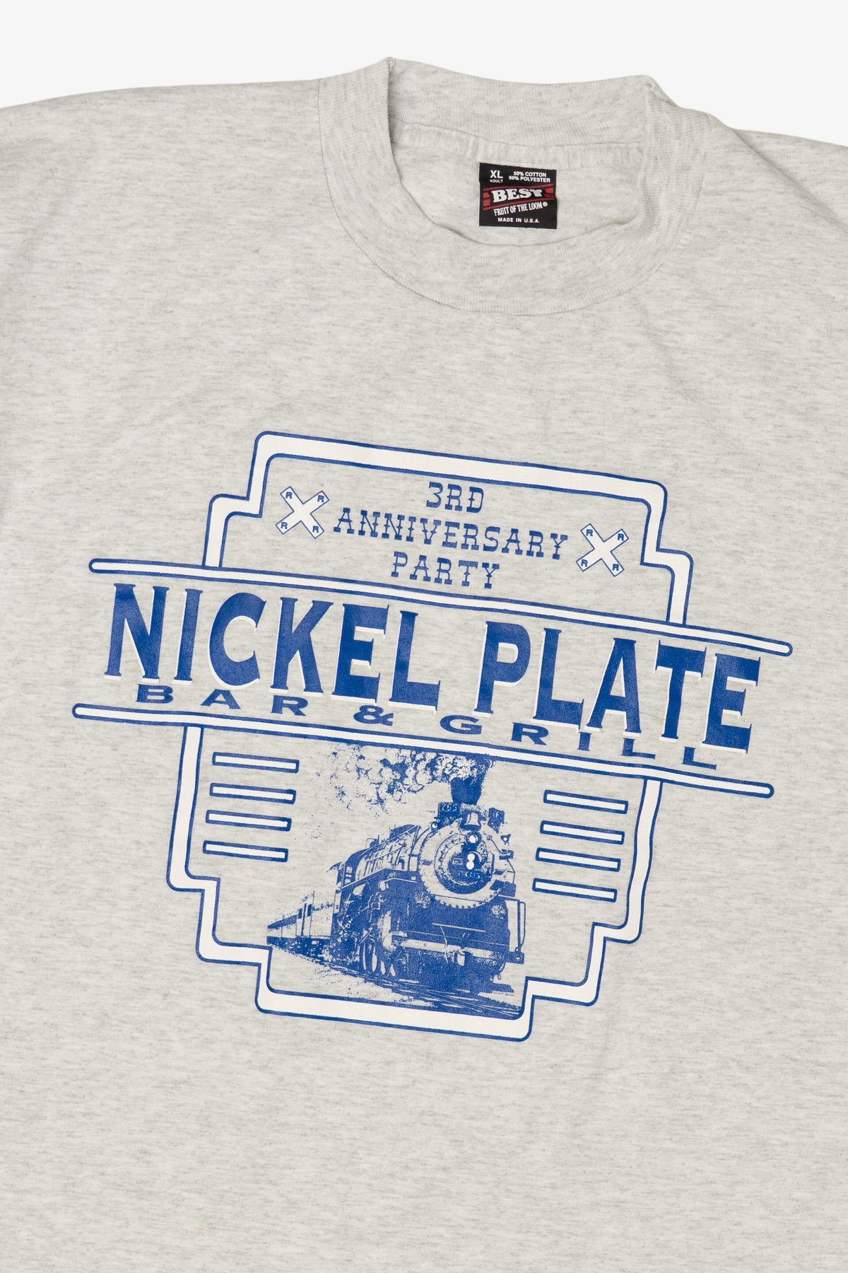 Vintage Gray Nickel Plate Bar & Grill Anniversary T-Shirt (1990s)