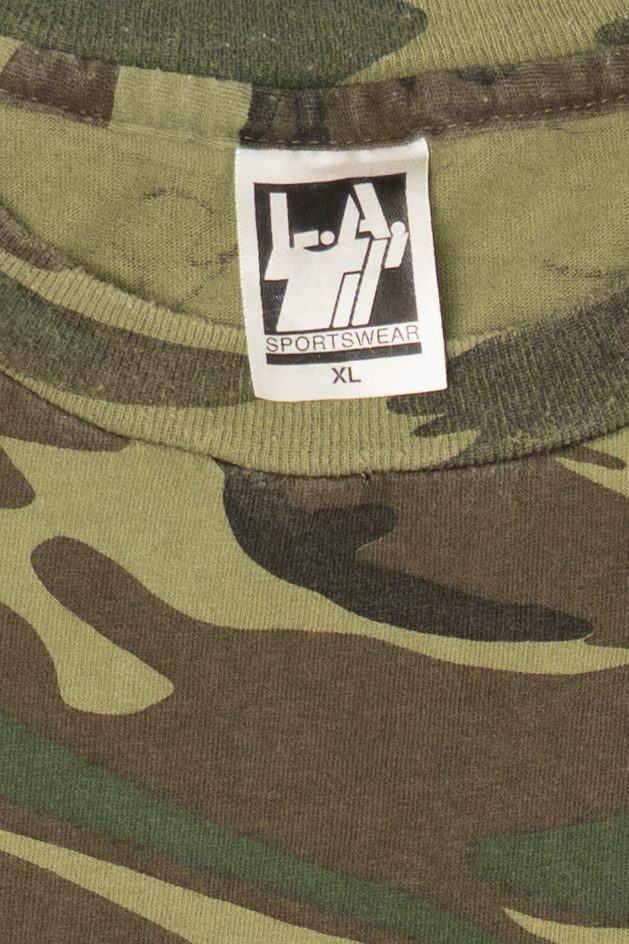 Vintage Green Camouflage John Deer Single Stitch T-Shirt (1990s)