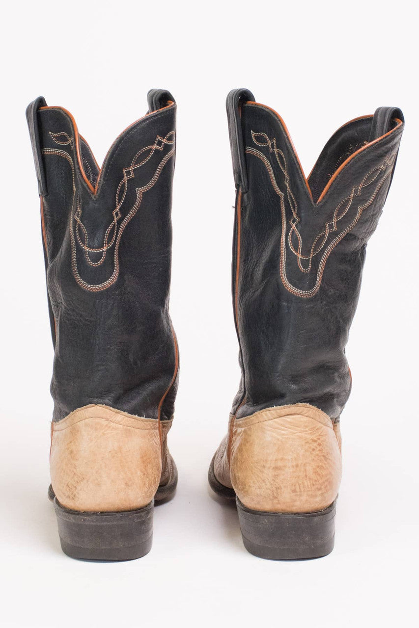 Black & Tan Vintage Cowboy Boots (7 M)