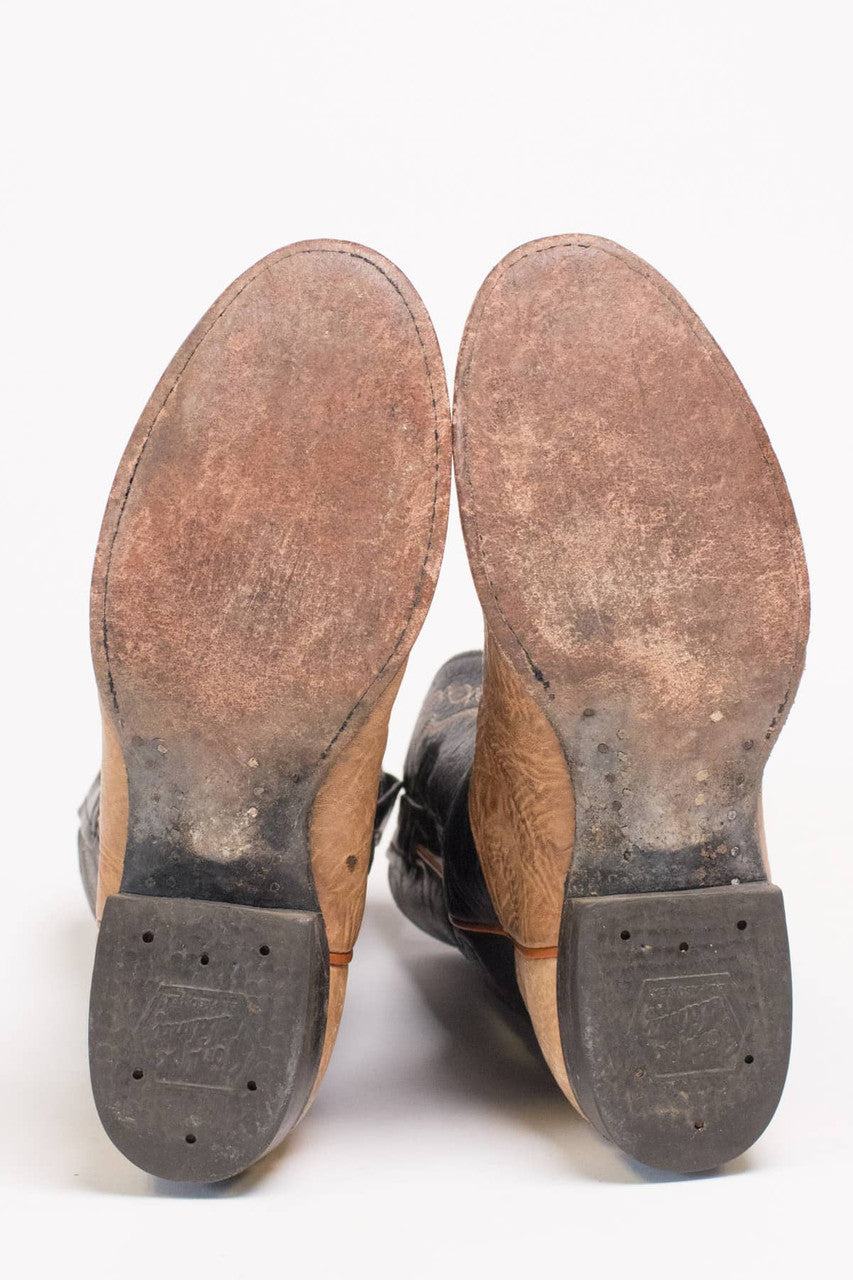 Black & Tan Vintage Cowboy Boots (7 M)
