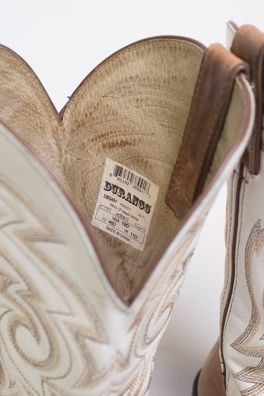 Durango Tan & White Cowboy Boots (12 D)