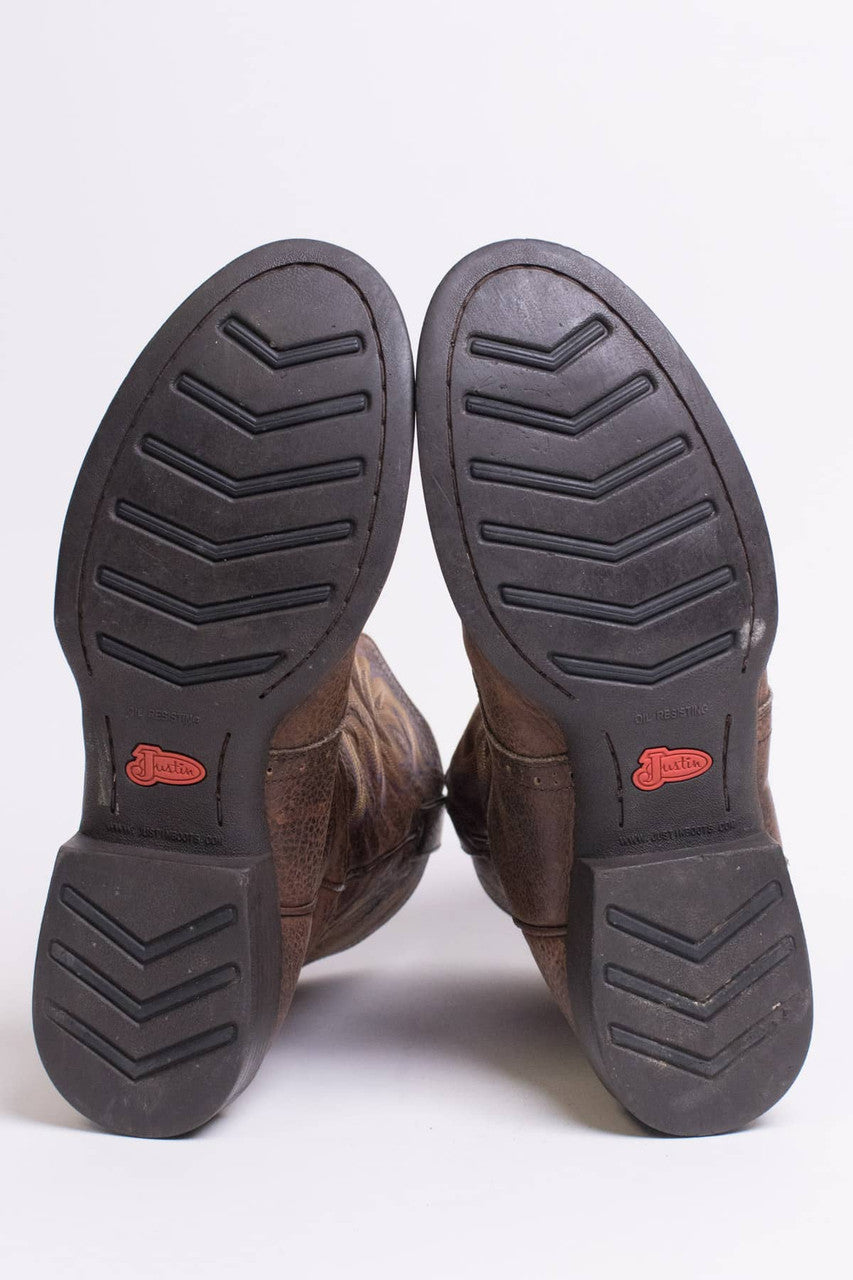 Brown Leather Stitched Justin Boots (10 D)