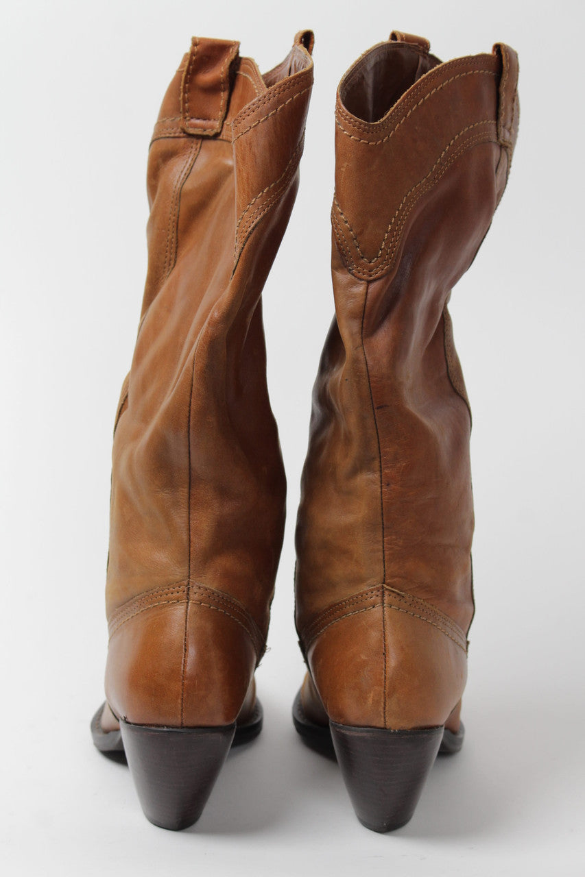 Brown High Heel Cowboy Boots (Sz. 7.5 M) 1271