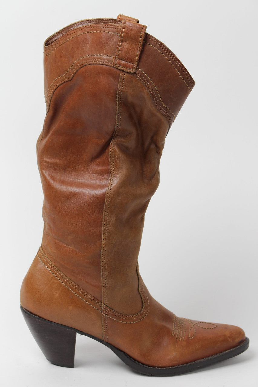 Brown High Heel Cowboy Boots (Sz. 7.5 M) 1271