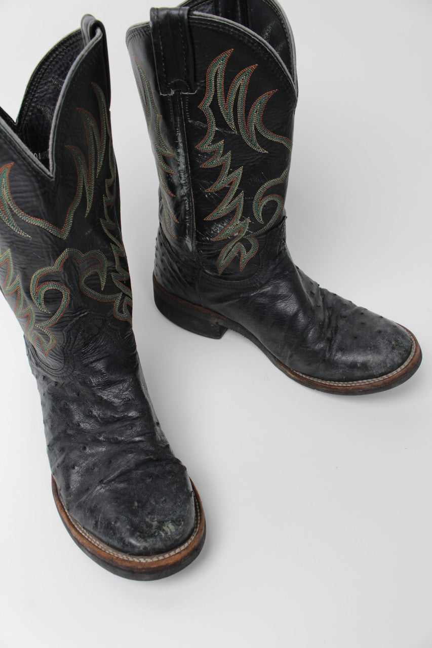 Black Textured Cowboy Boots (Sz. 9 D) 1293