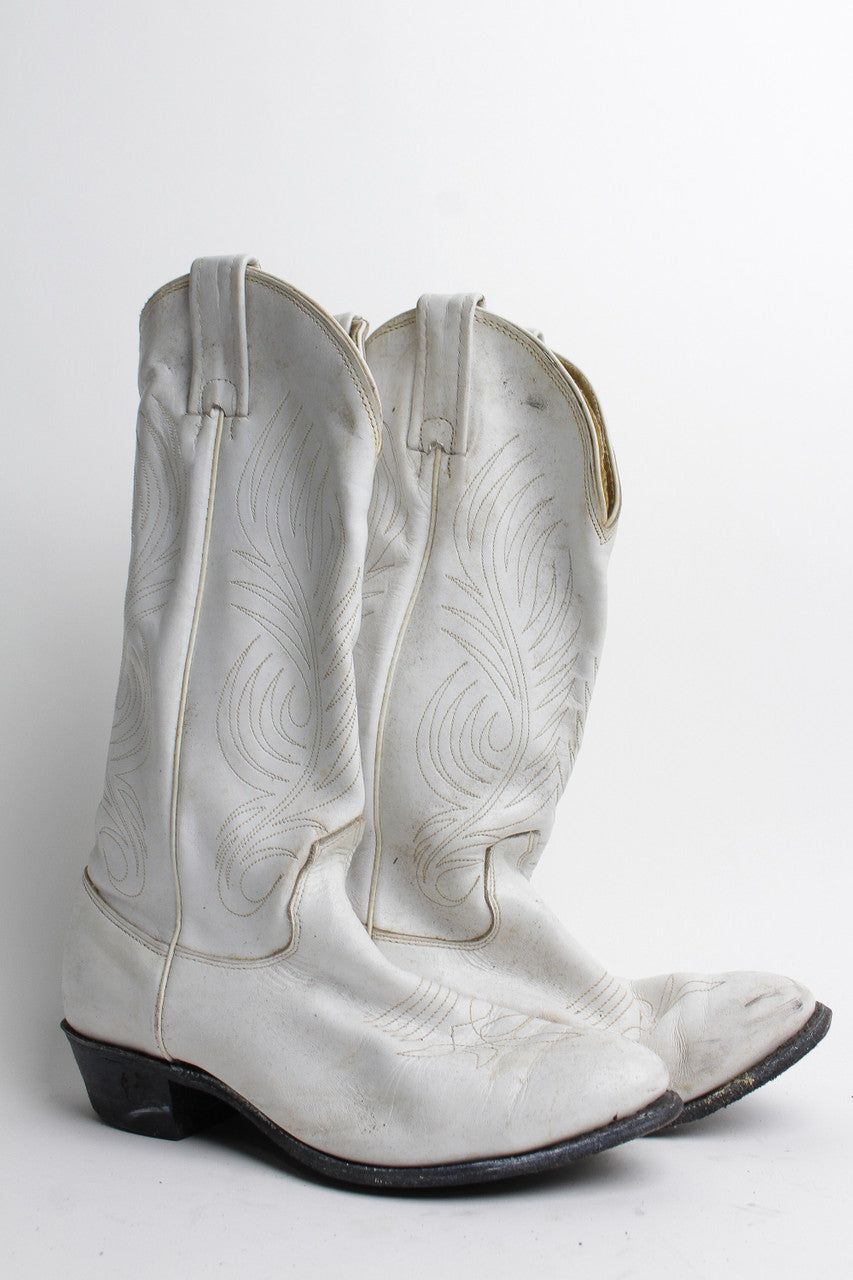 Vintage White Cowboy Boot Sz. 7.5 1312