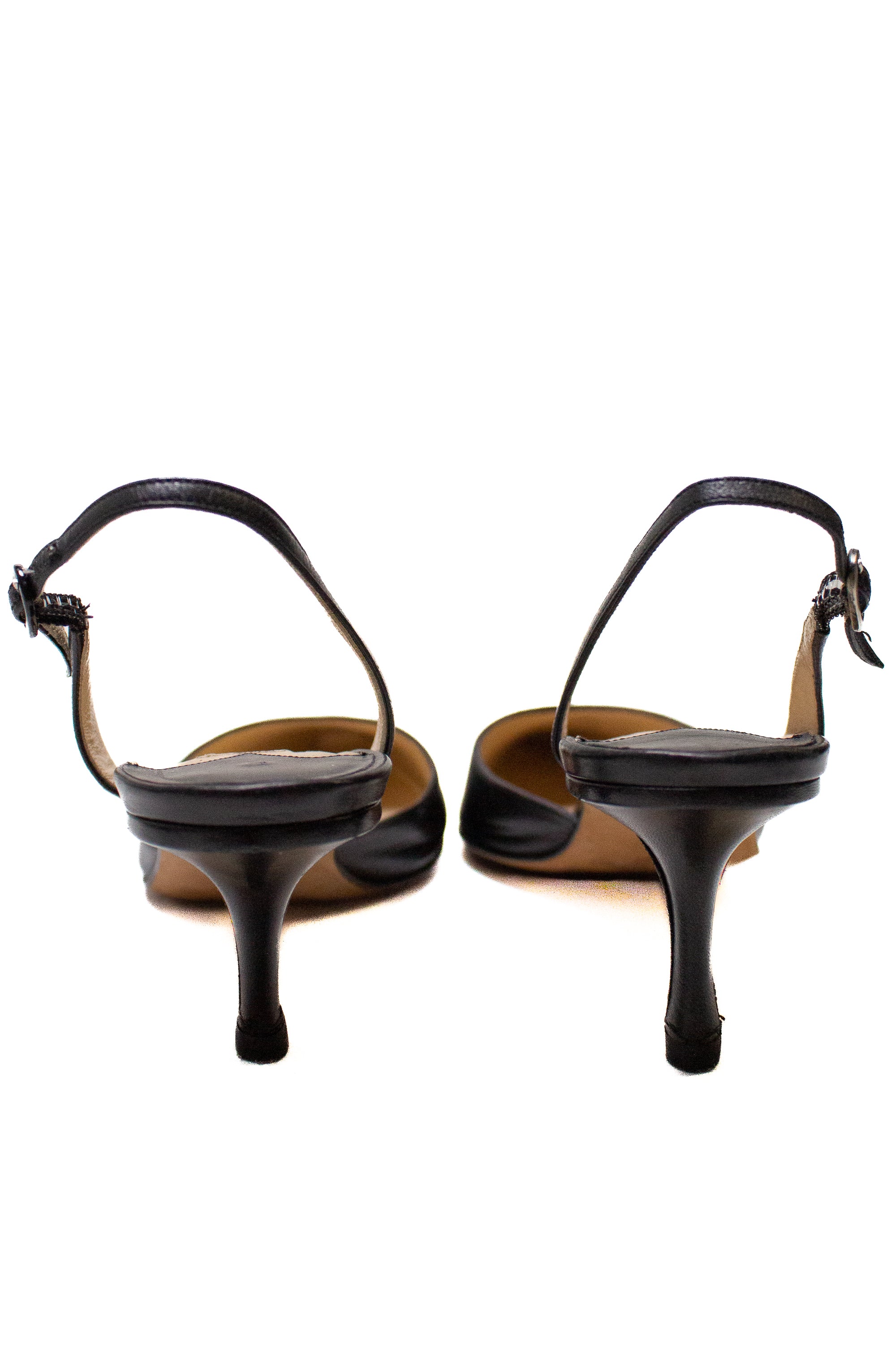 Jimmy Choo Black Leather Pointed Toe Sling Back Kitten Heels Sz 36.5