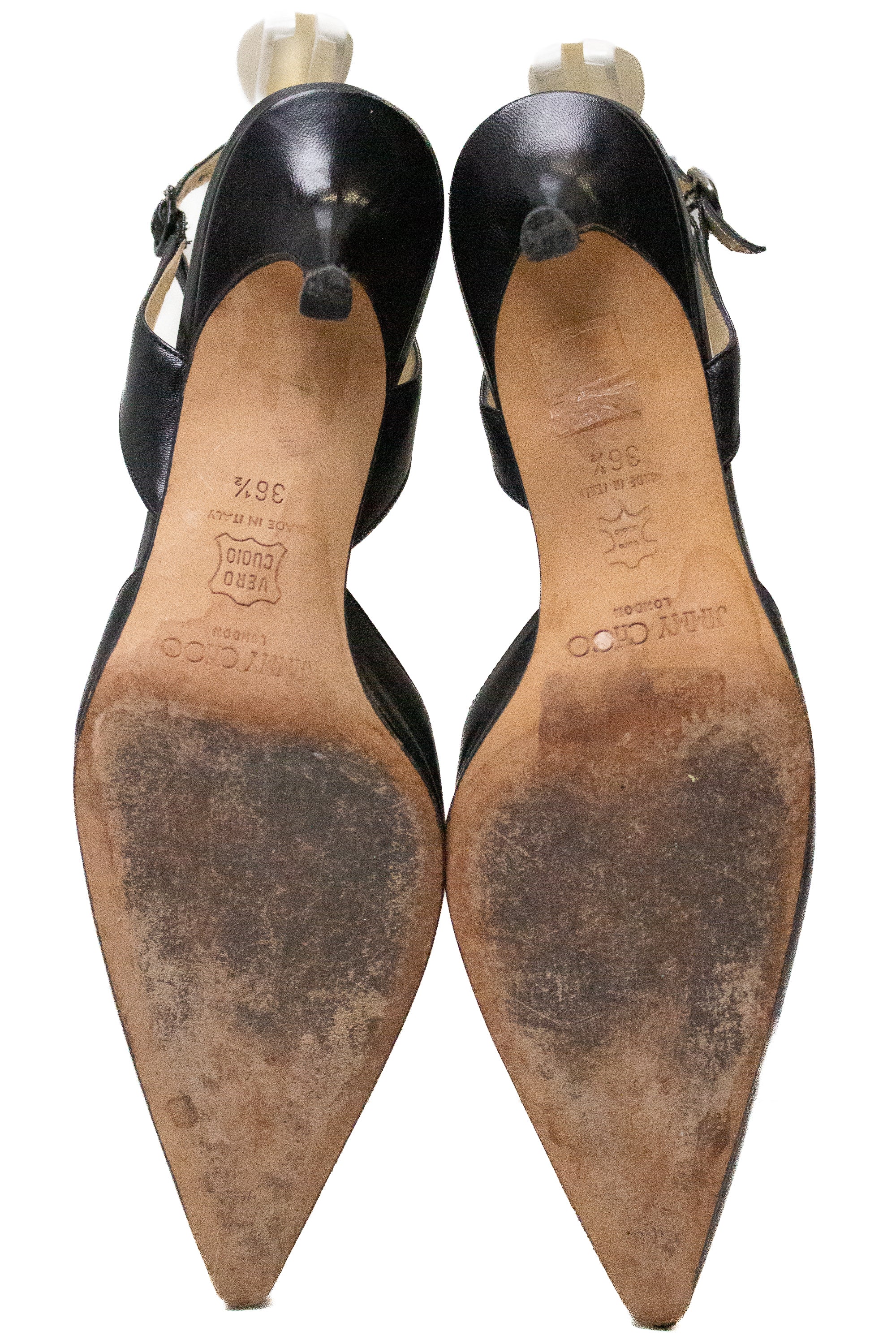 Jimmy Choo Black Leather Pointed Toe Sling Back Kitten Heels Sz 36.5