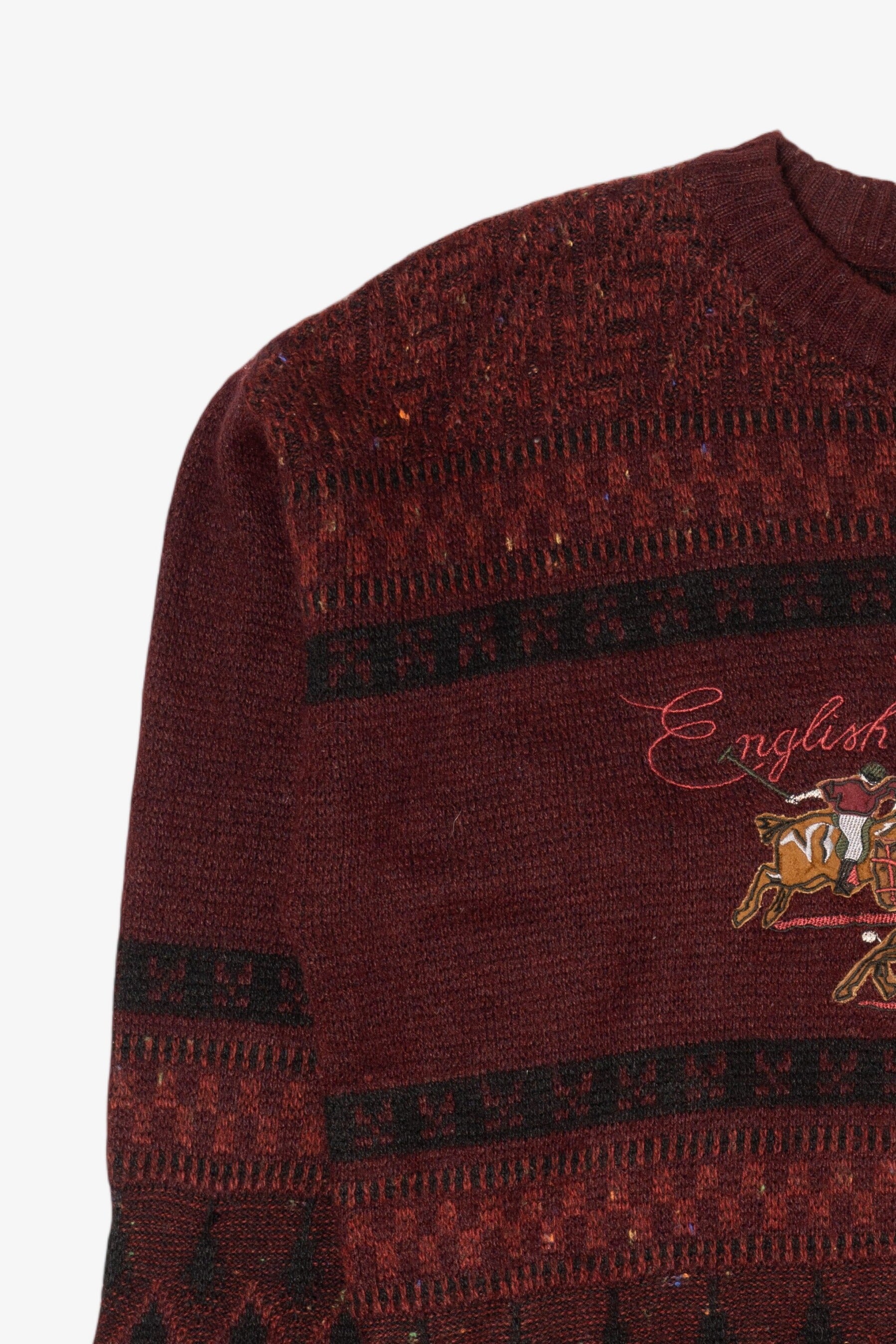 Vintage Burgundy "English Country Club" Jean Legalli Embroidered Sweater (1990s)