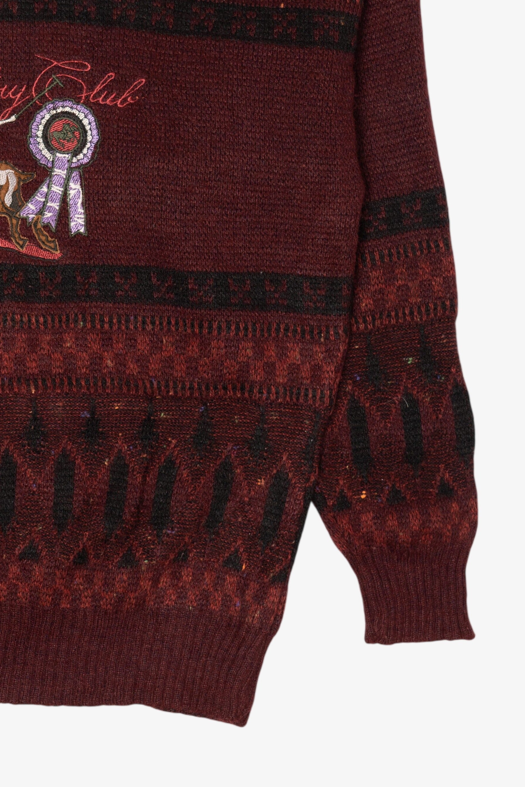 Vintage Burgundy "English Country Club" Jean Legalli Embroidered Sweater (1990s)