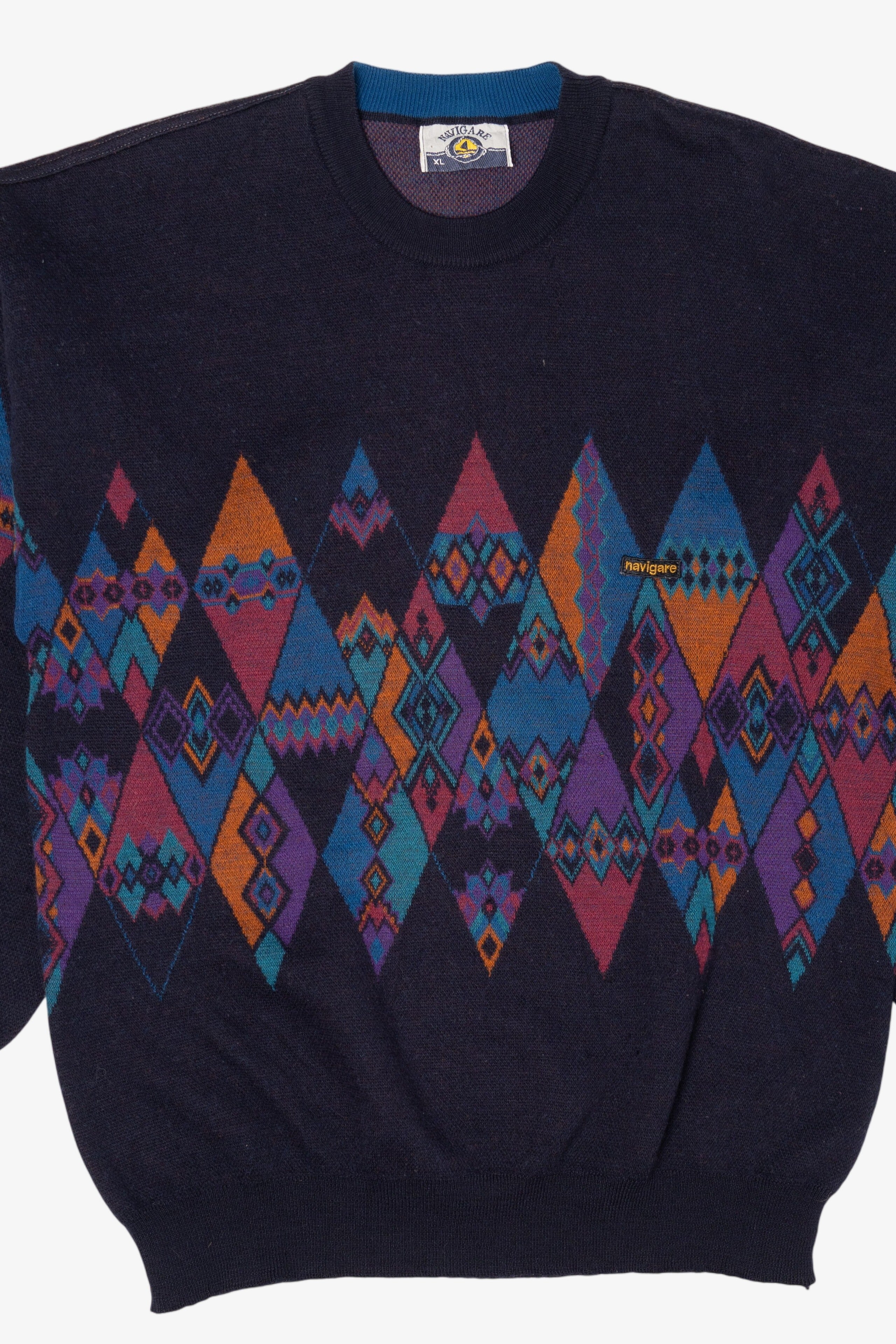 Vintage Navy Blue Navigare Geometric Graphic Sweater (1990s)