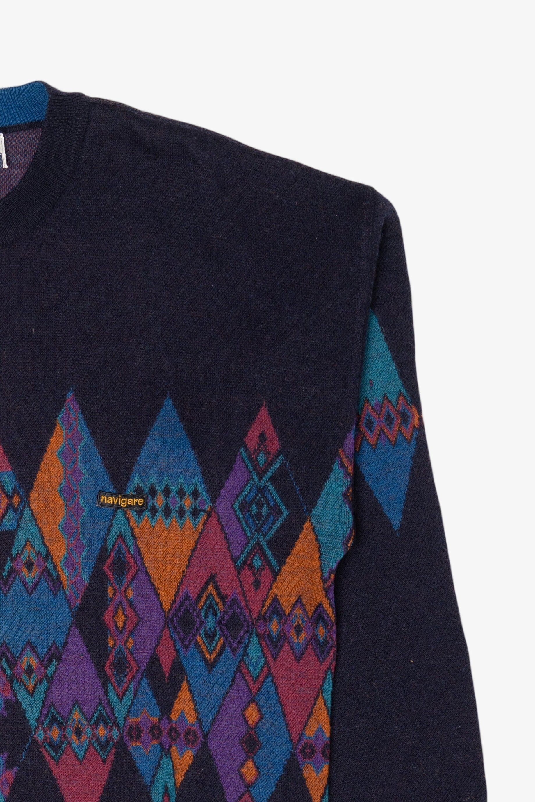 Vintage Navy Blue Navigare Geometric Graphic Sweater (1990s)