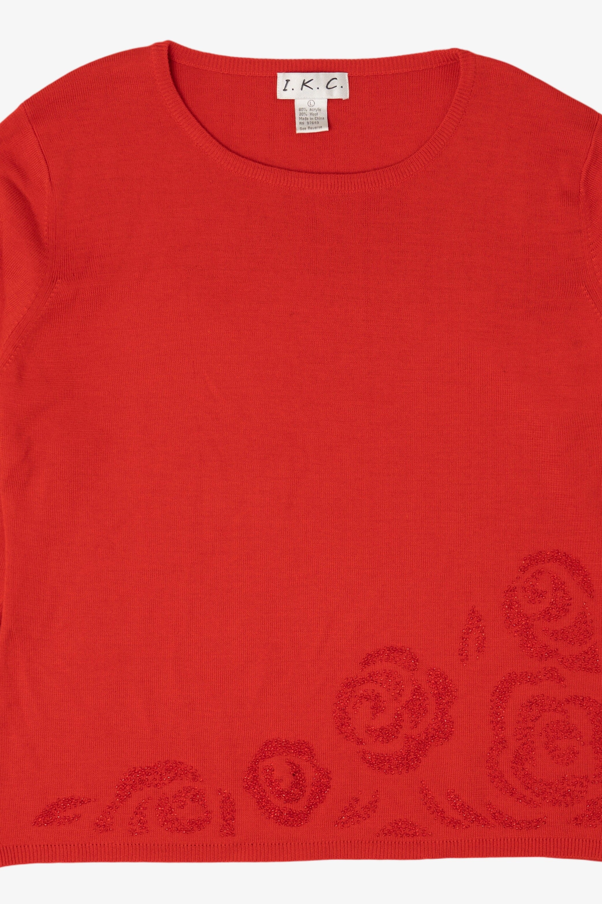 Vintage Red I.K.C Bead Embroidered Sweater (1990s)