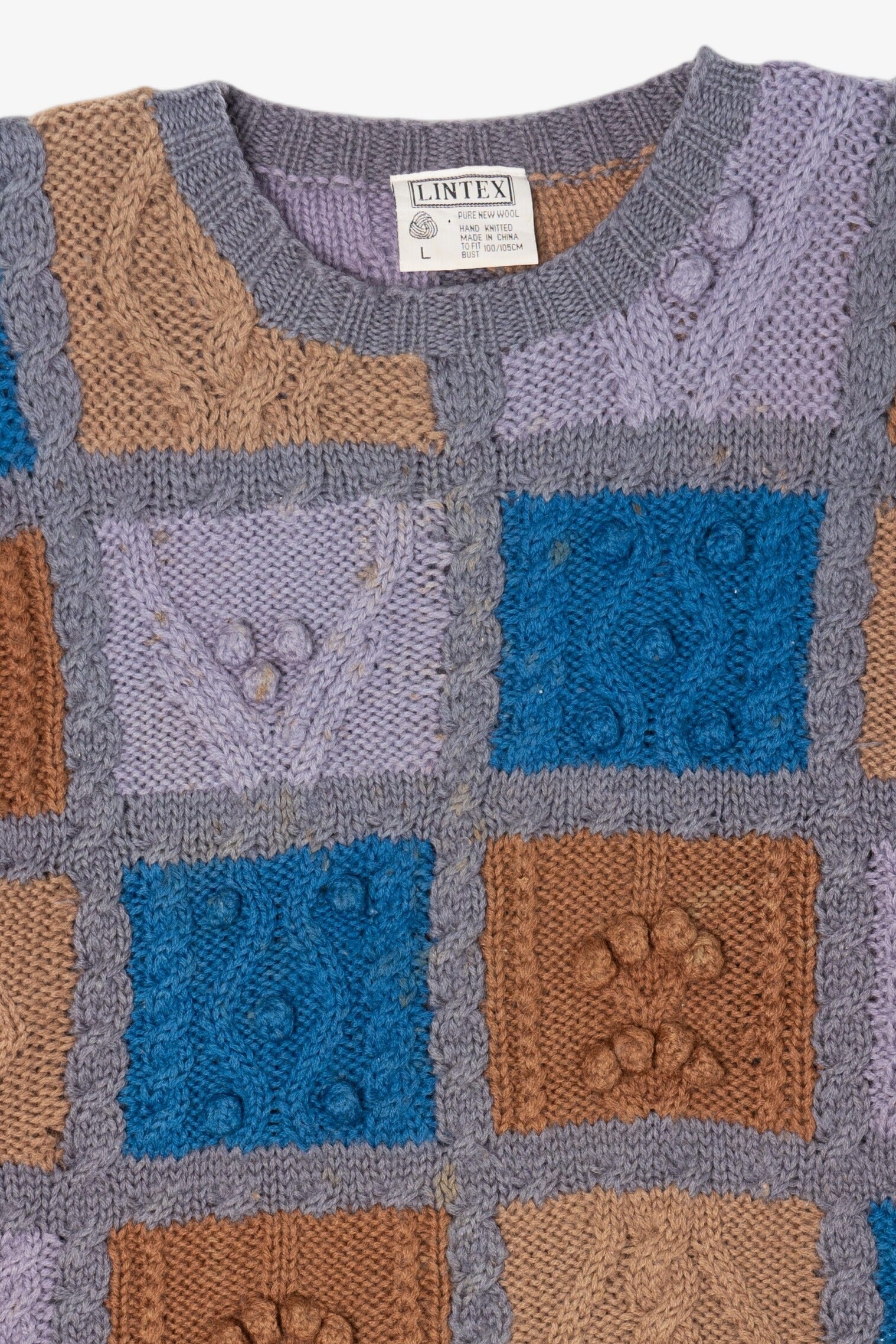 Vintage Hand Knit Lintex Patchwork Sweater (1980s)