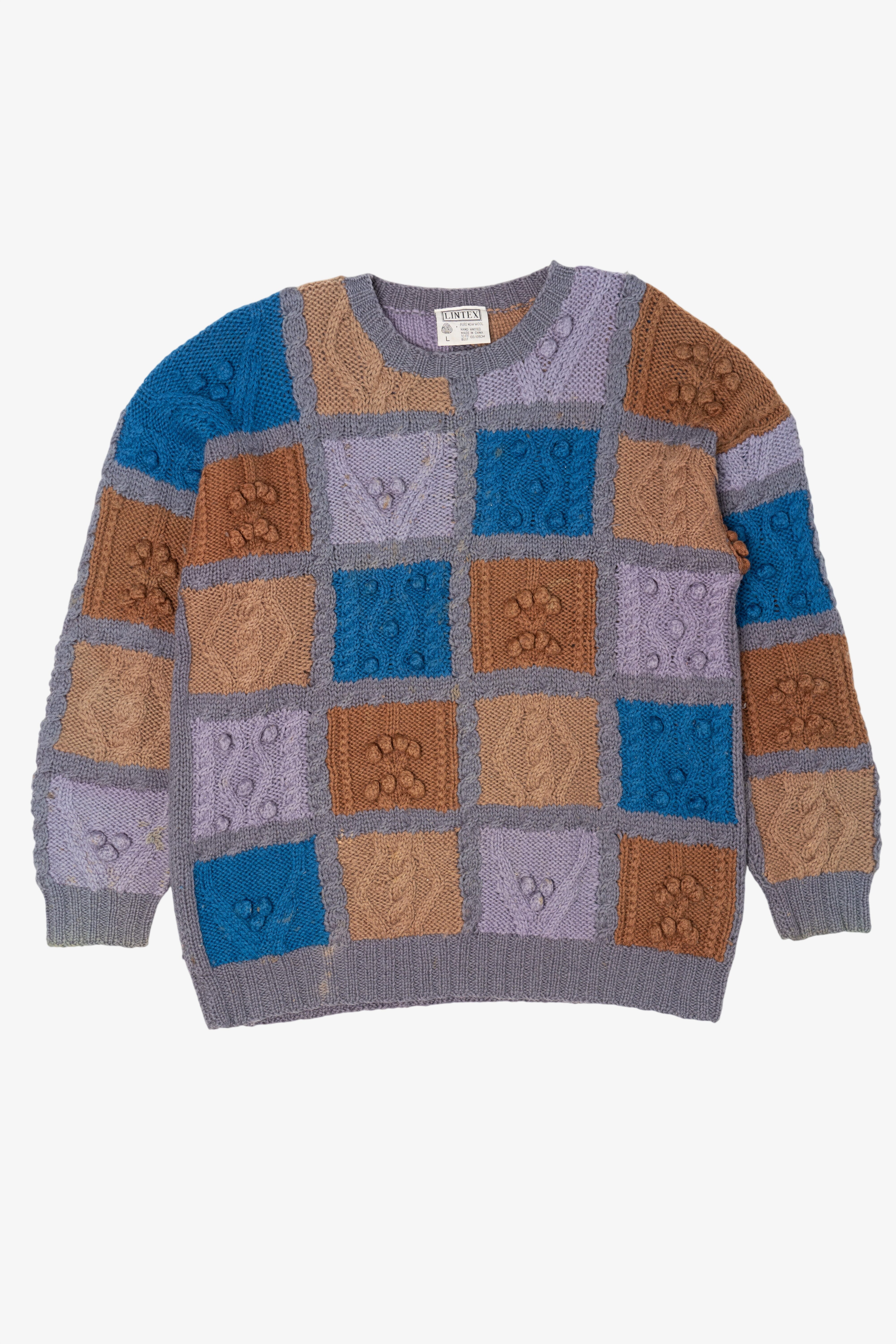 Vintage Hand Knit Lintex Patchwork Sweater (1980s)