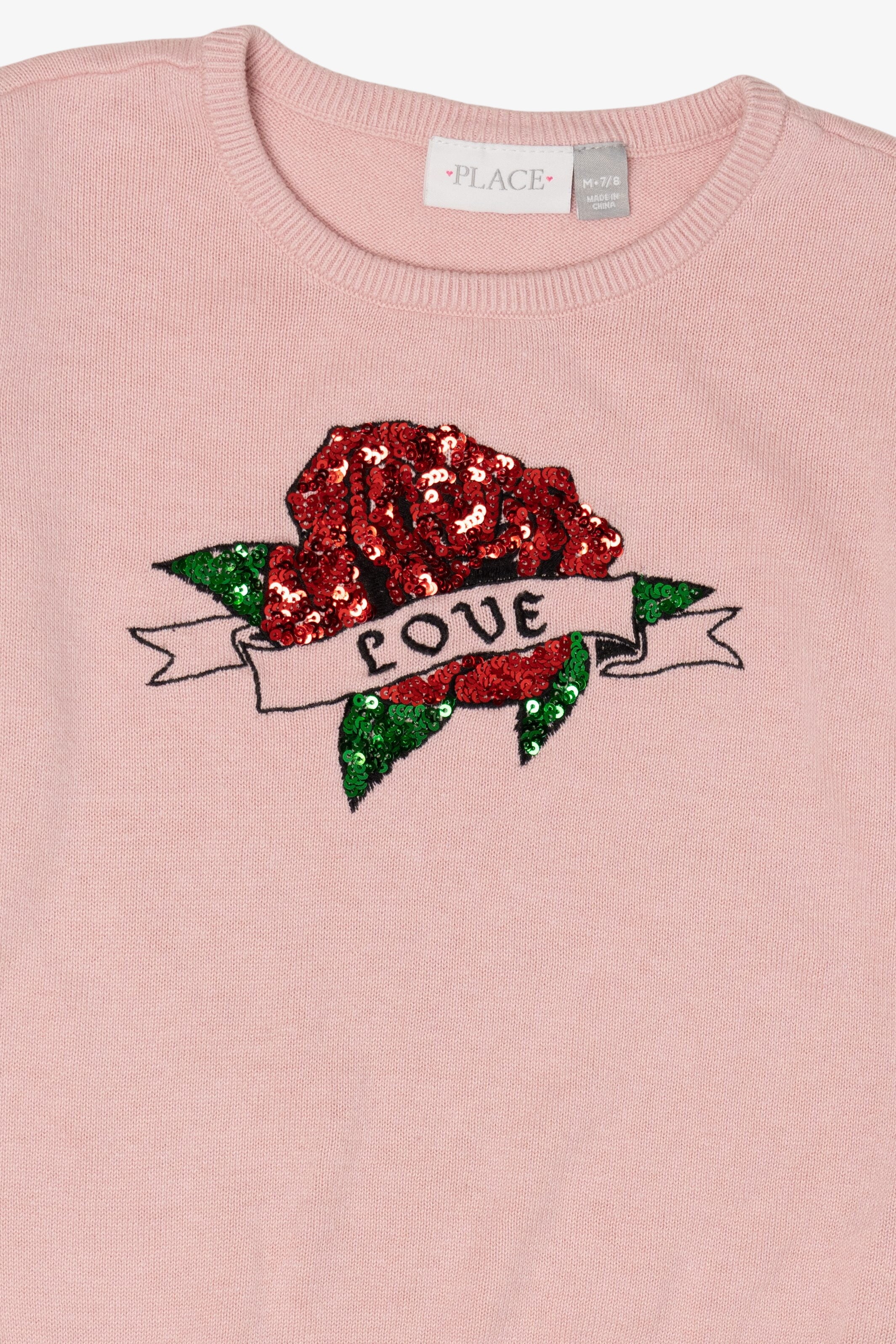 Kids Pink Place Sequin Rose "Love" Sweater (2010s)