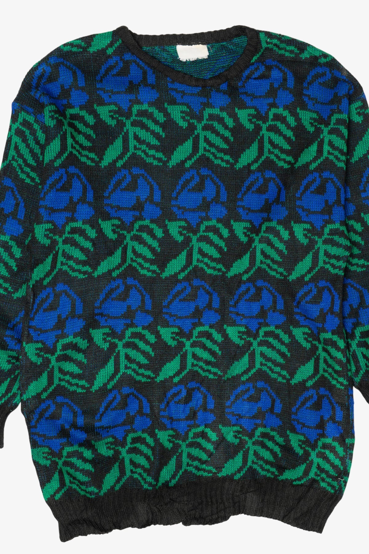 Vintage Blue Floral Patterned Sweater (1980s)