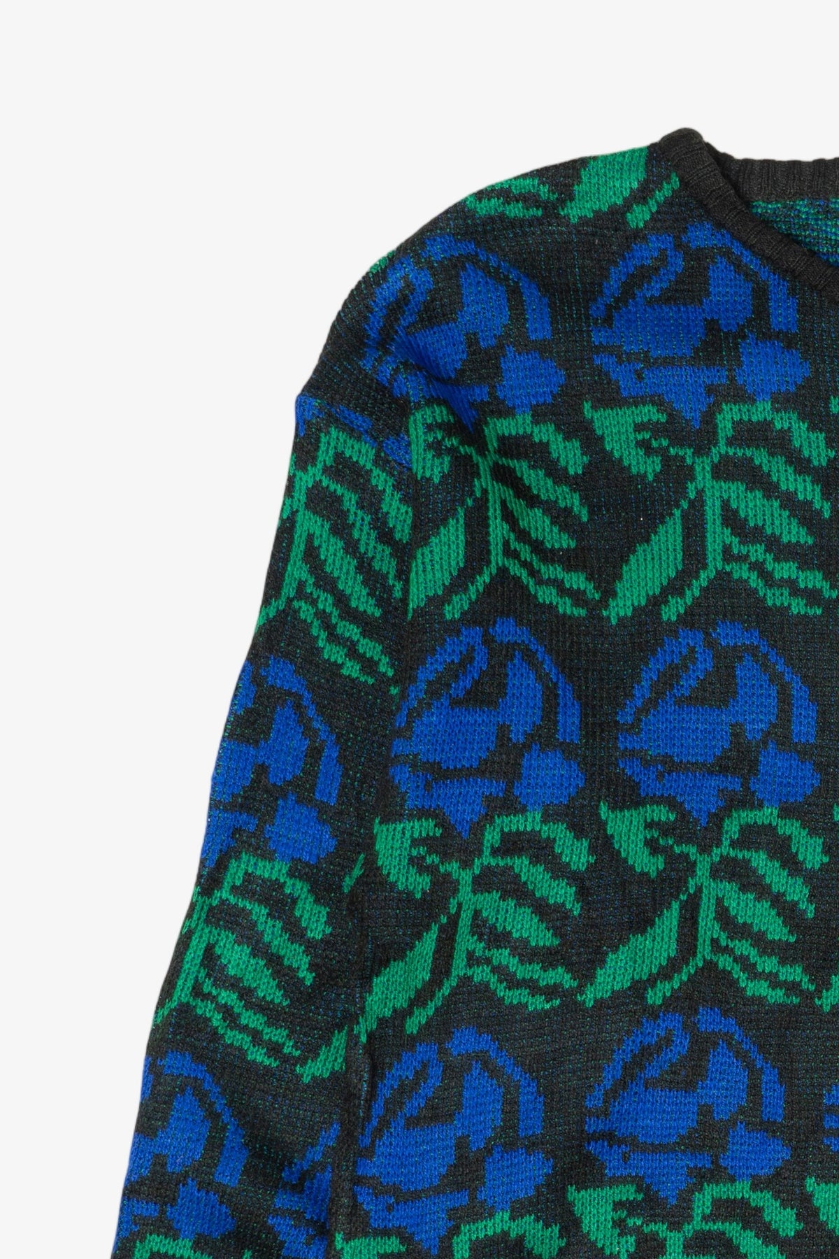 Vintage Blue Floral Patterned Sweater (1980s)