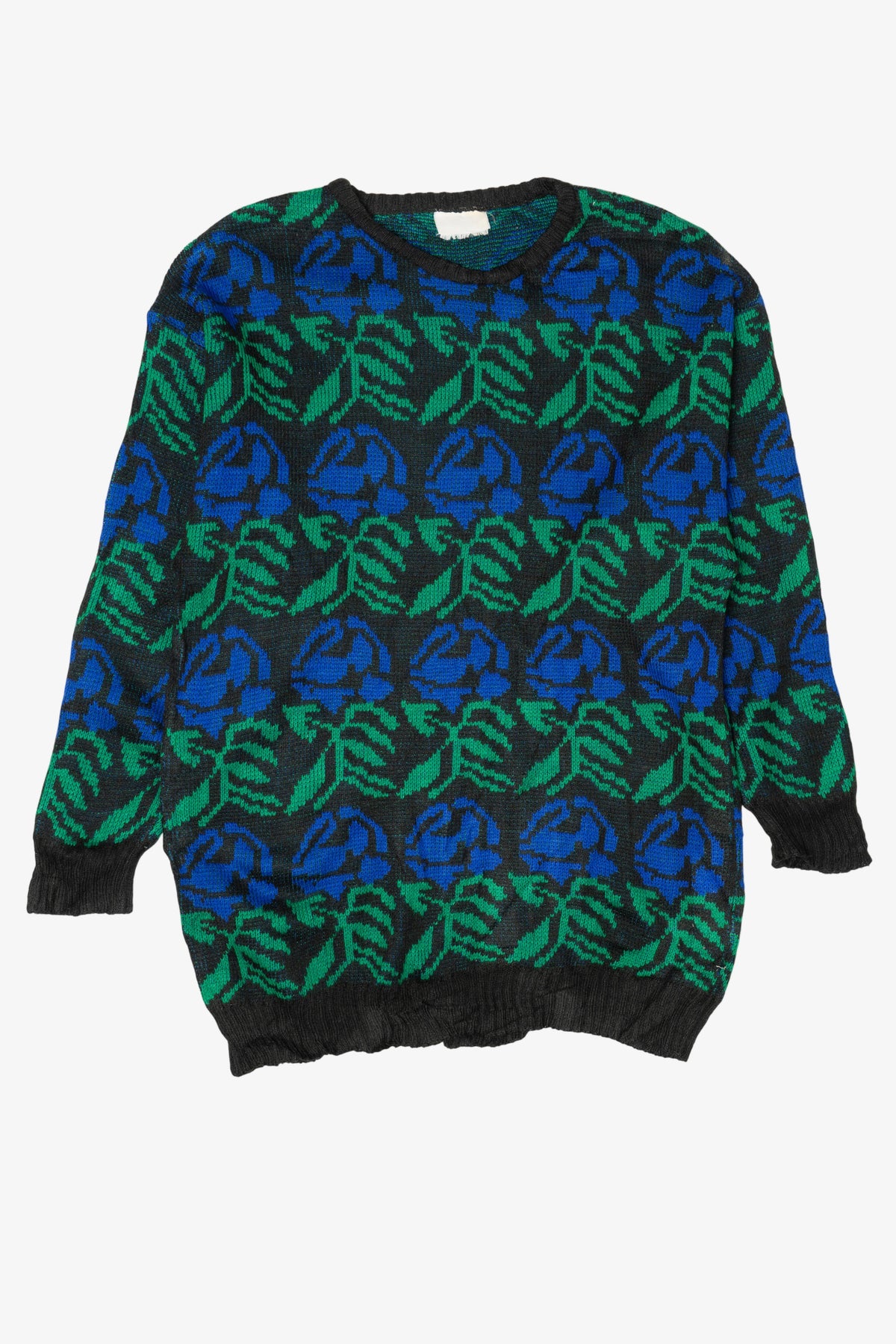 Vintage Blue Floral Patterned Sweater (1980s)