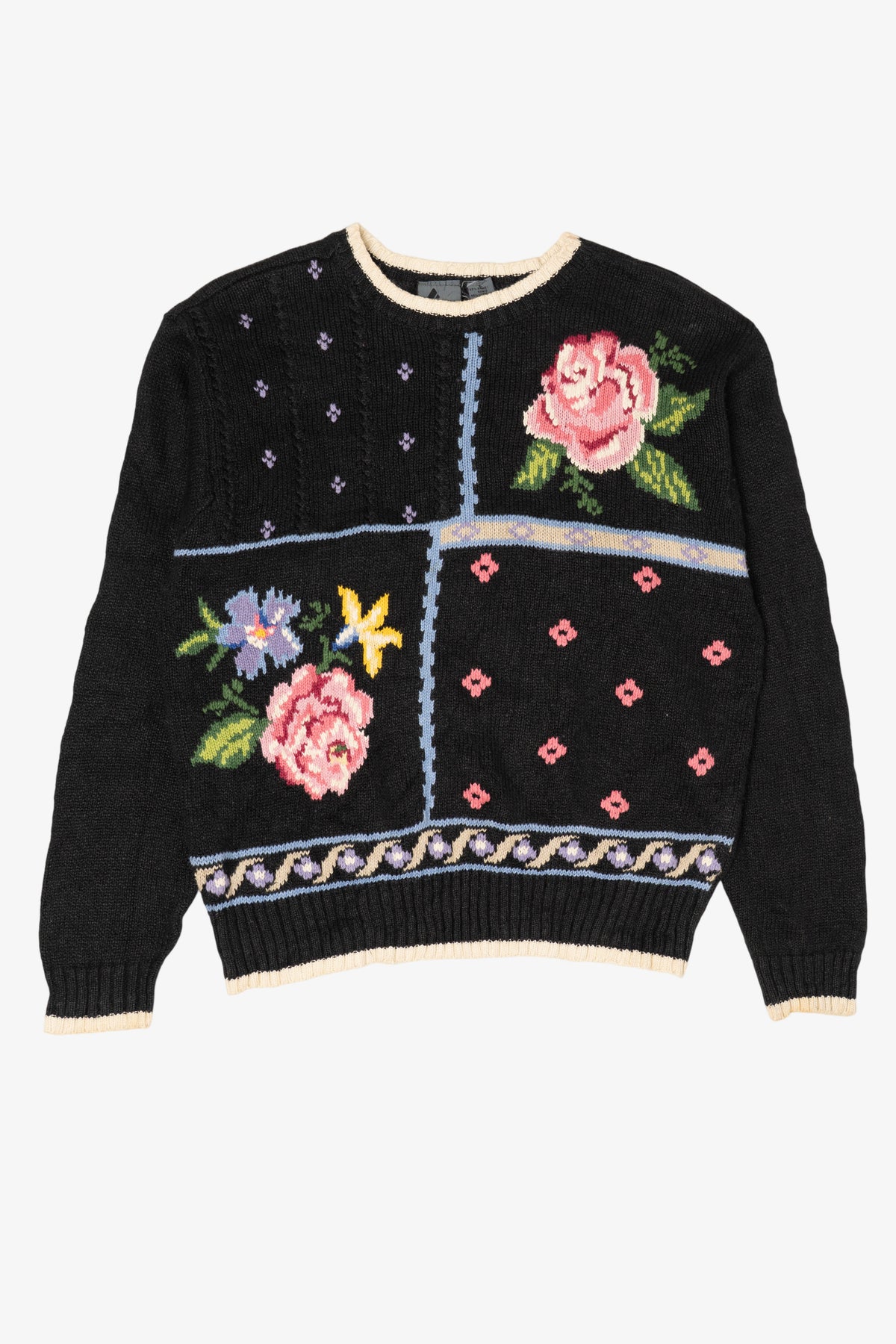 Vintage Black Rose Floral Lizwear Sweater (1990s)