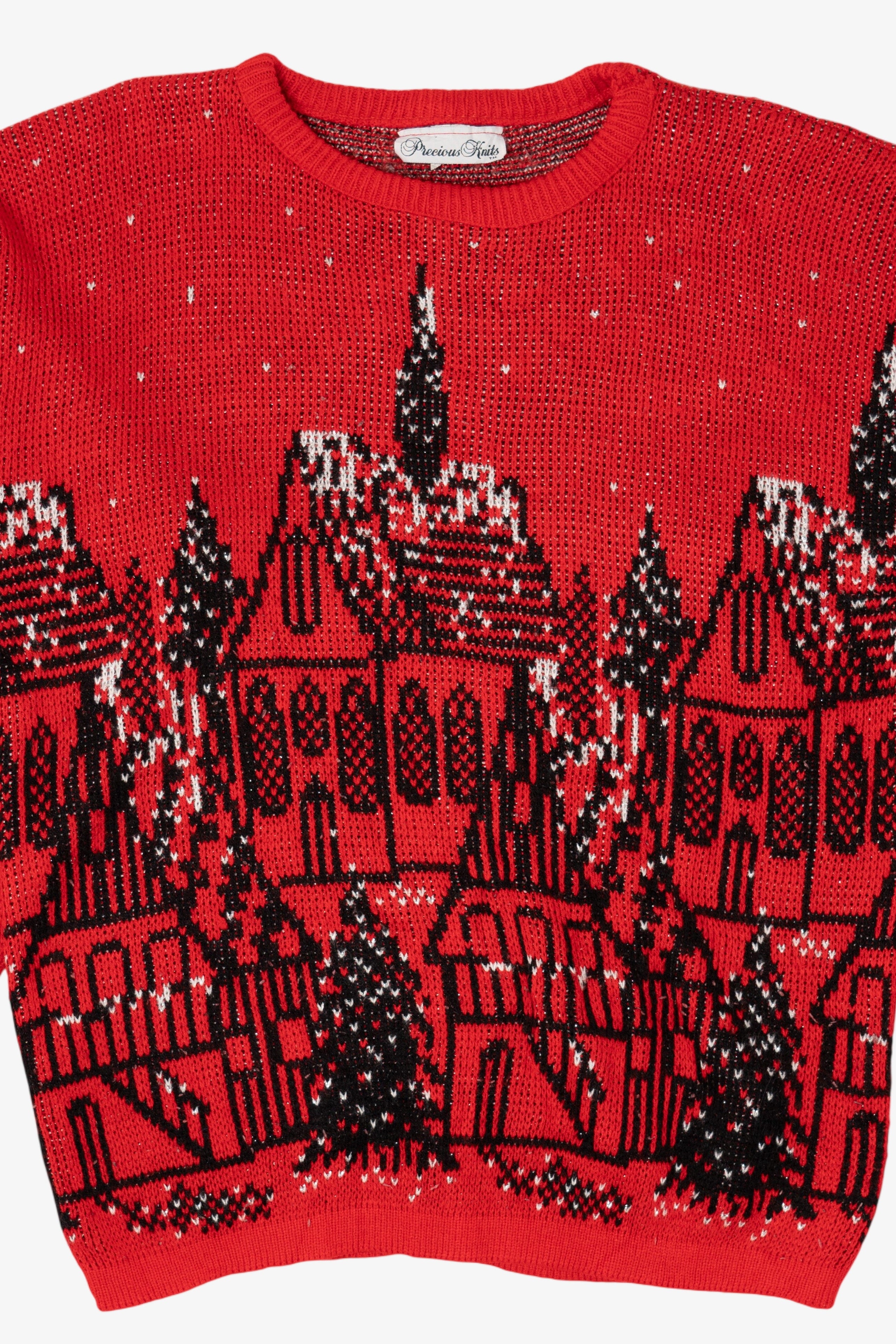 Vintage Red Precious Knits City Scene Sweater (1980s)