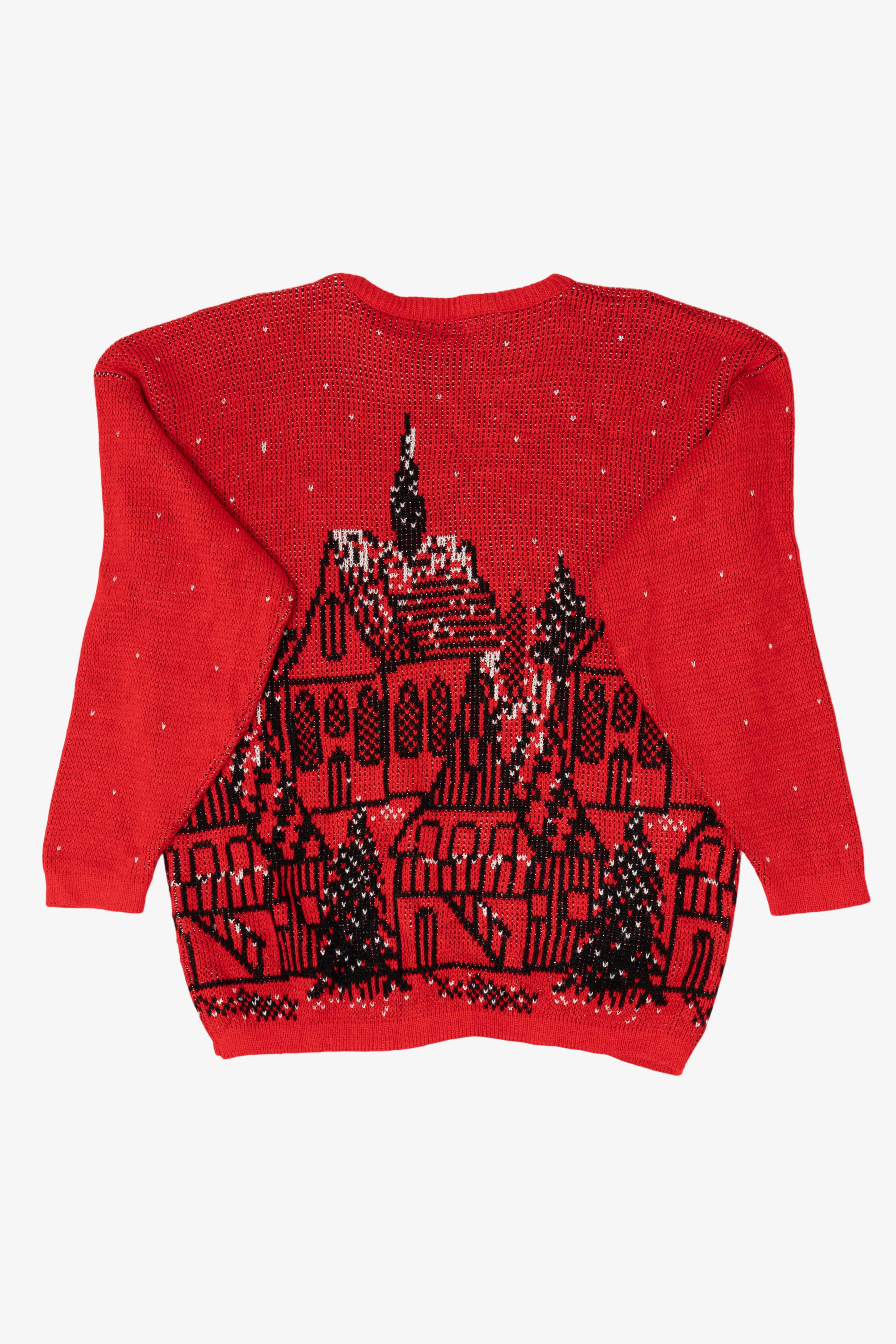 Vintage Red Precious Knits City Scene Sweater (1980s)