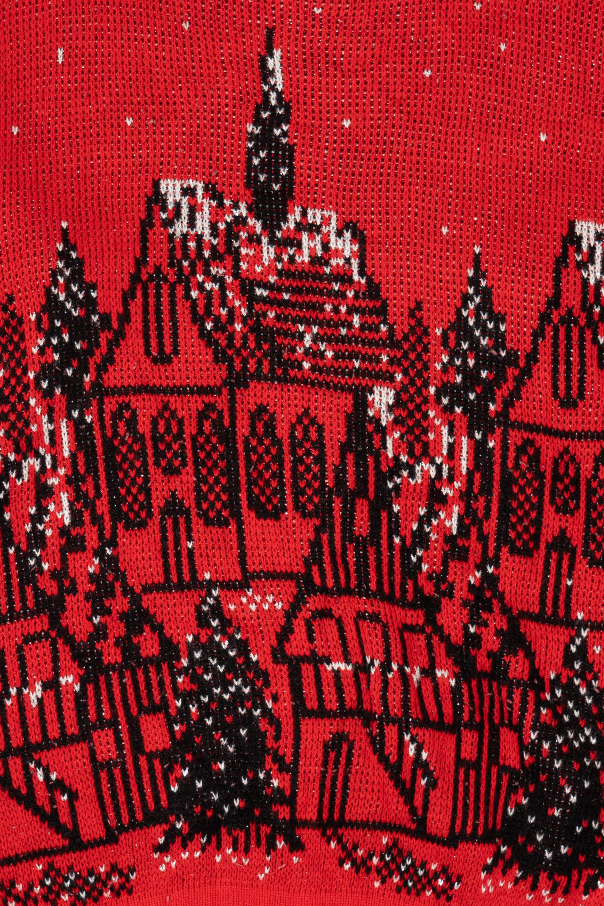 Vintage Red Precious Knits City Scene Sweater (1980s)