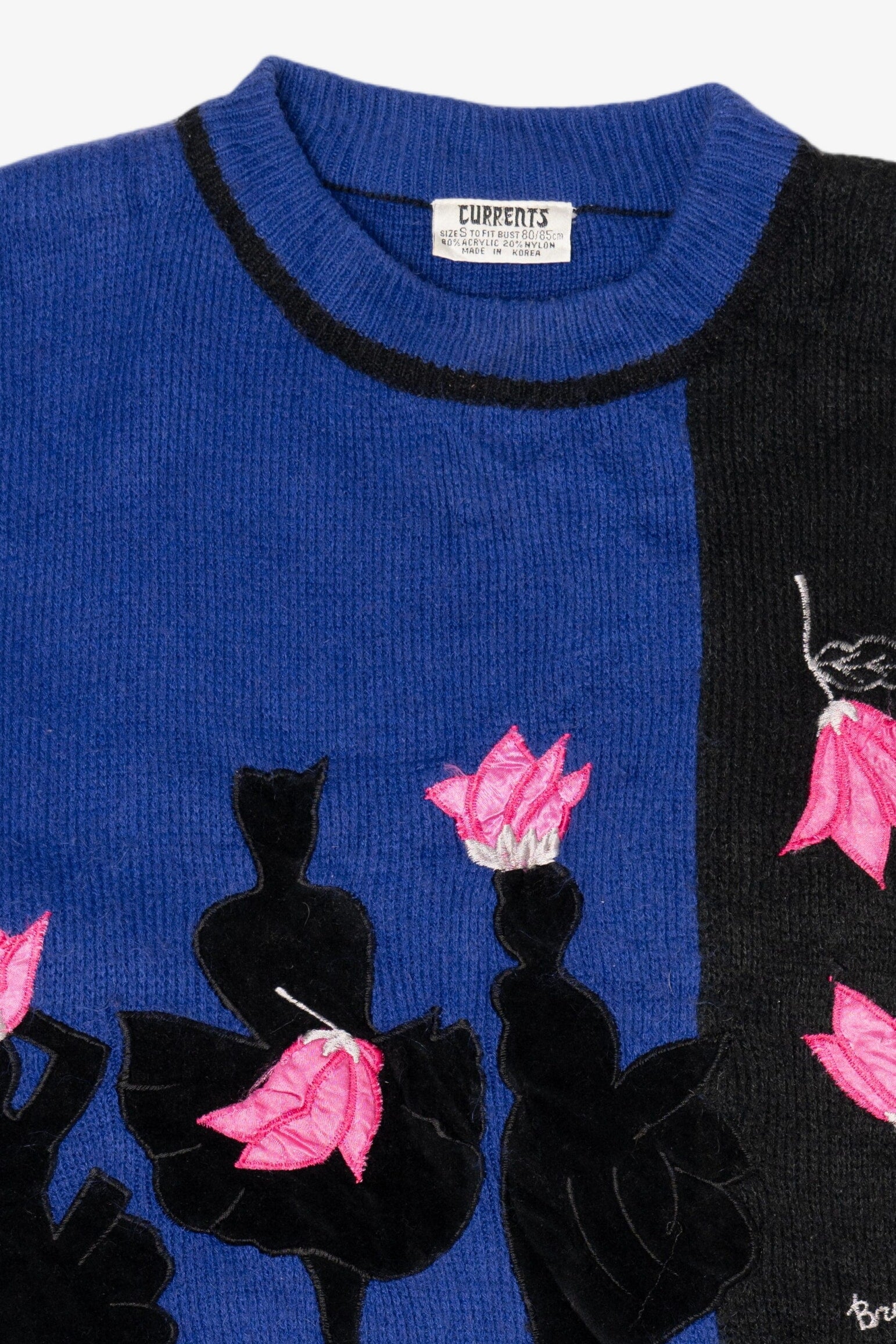 Vintage Blue Currents Ballerina Flower Petals Sweater (1980s)