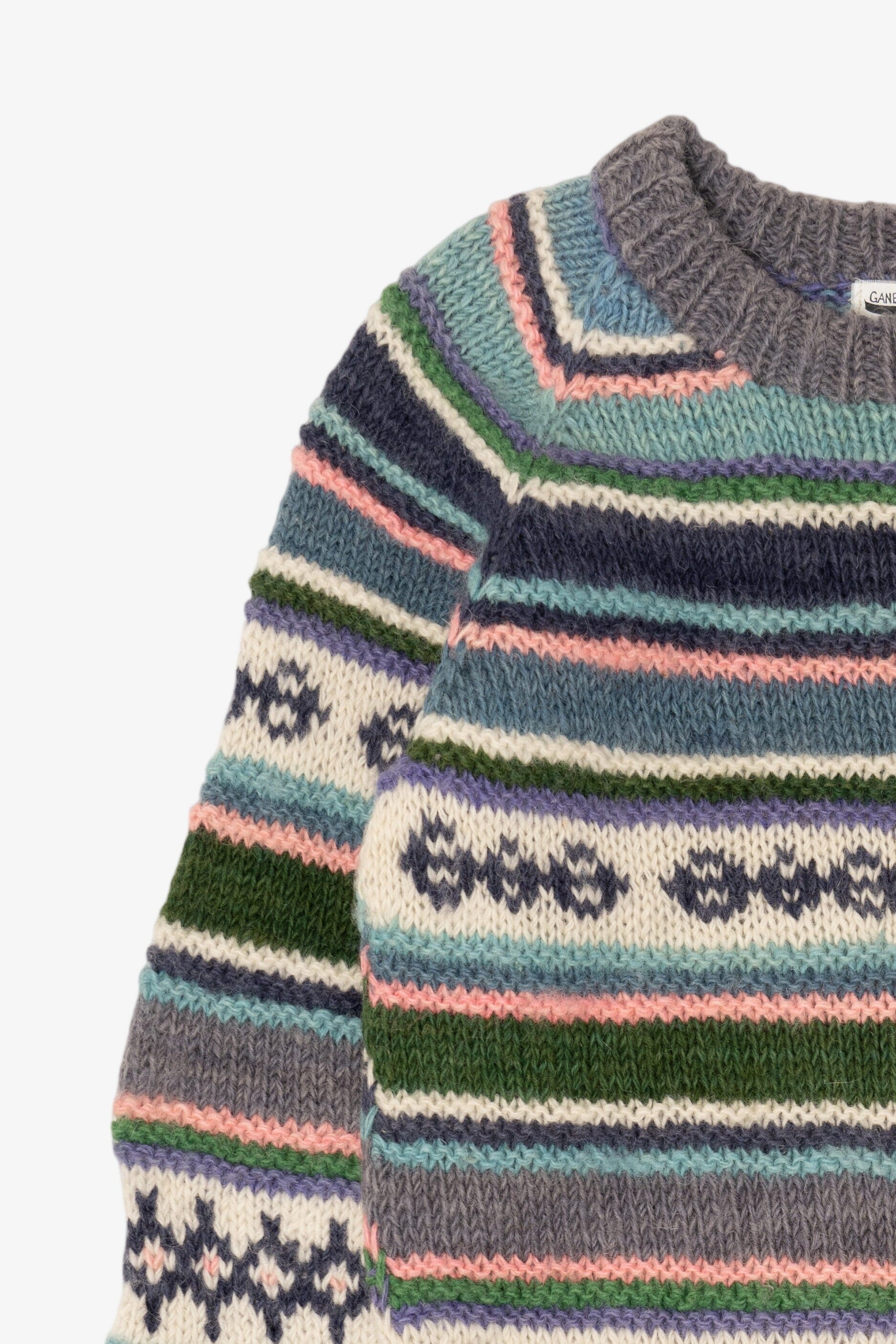 Vintage Hand Knit Blue Ganesh Himal Nepal Sweater (1980s)