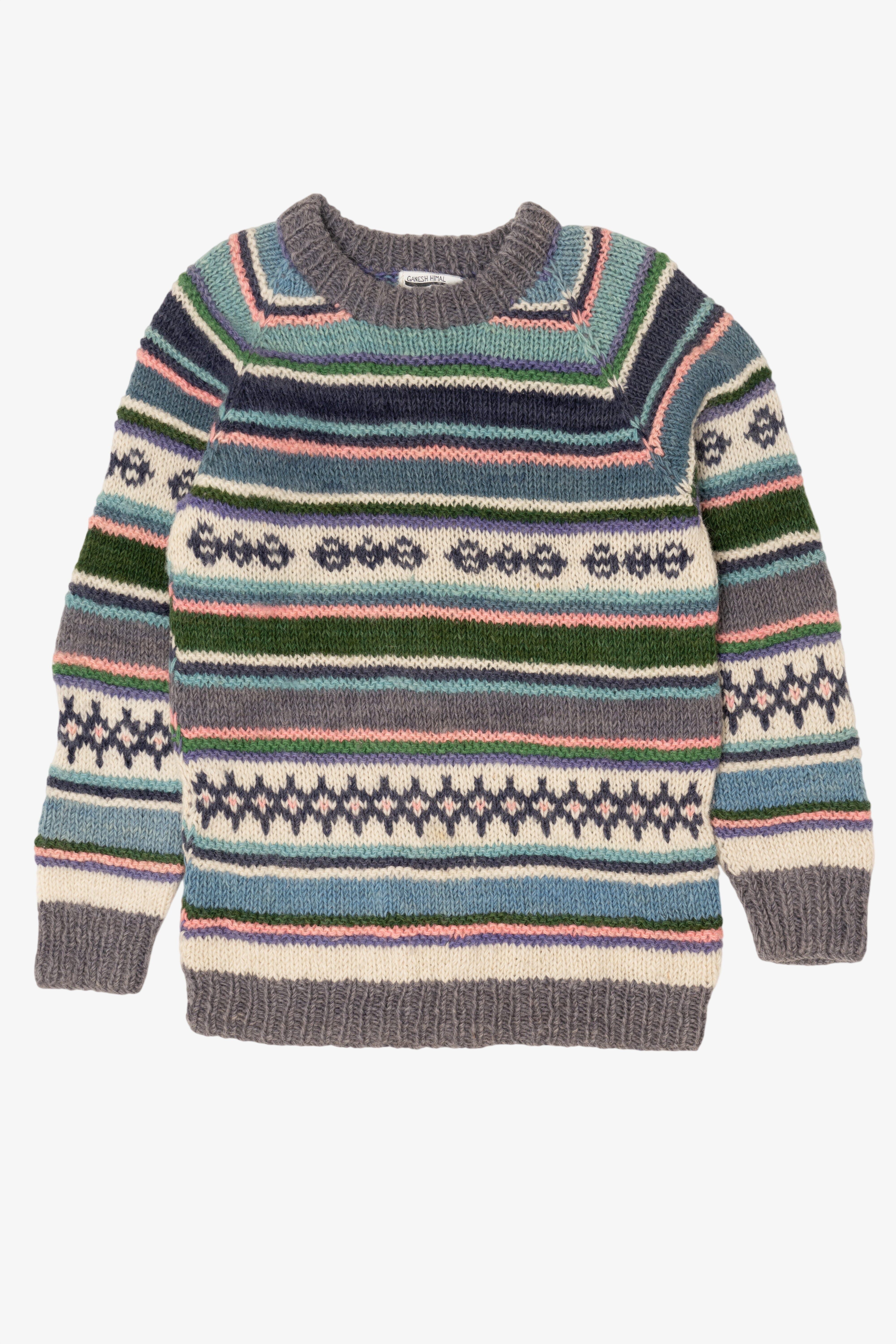 Vintage Hand Knit Blue Ganesh Himal Nepal Sweater (1980s)