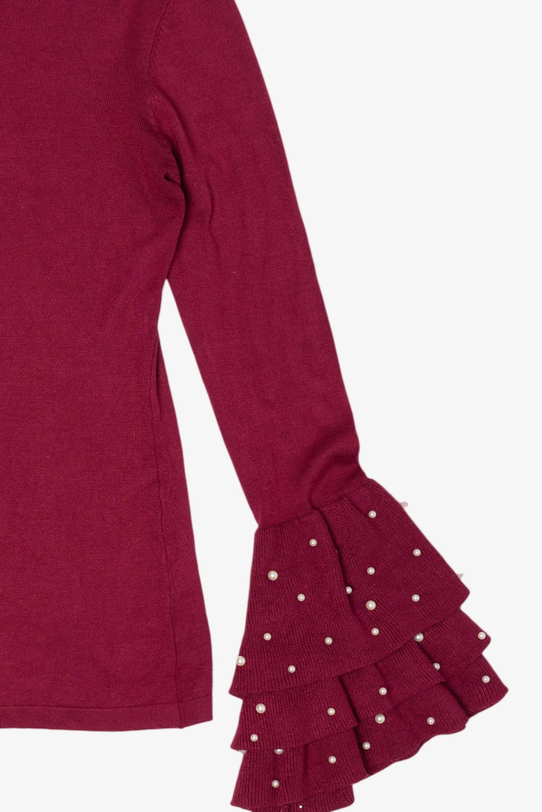 Burgundy Venus Ruffled Bell Beaded Sleeve Sweater (2010s)