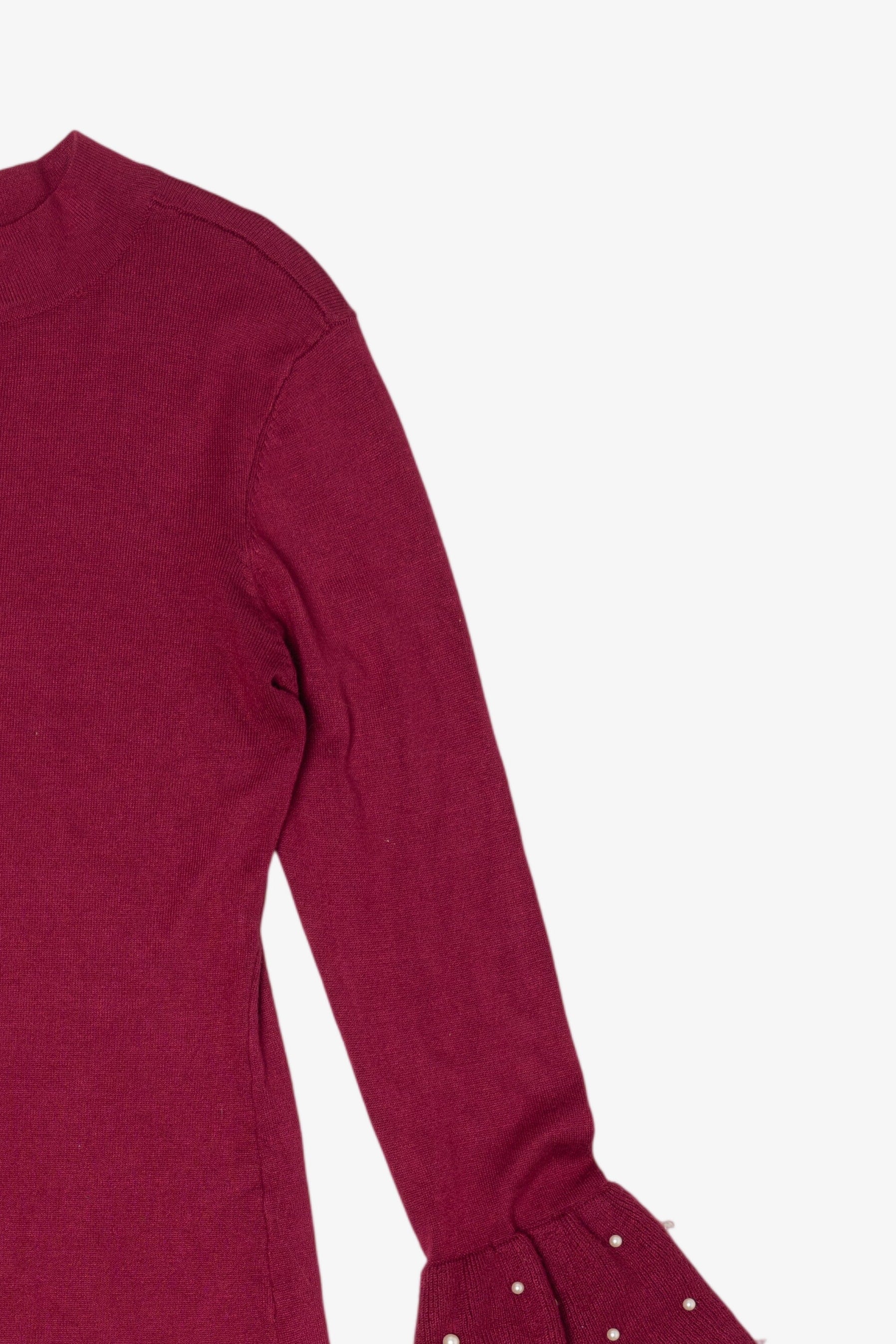 Burgundy Venus Ruffled Bell Beaded Sleeve Sweater (2010s)
