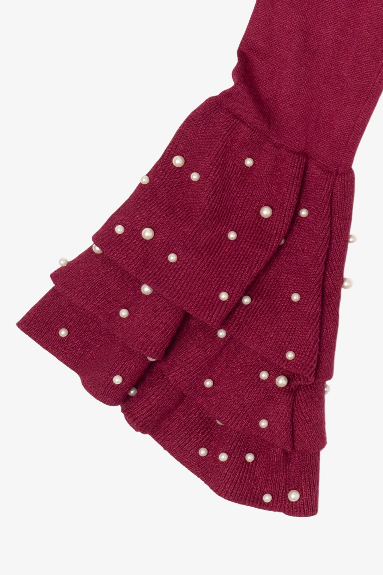 Burgundy Venus Ruffled Bell Beaded Sleeve Sweater (2010s)
