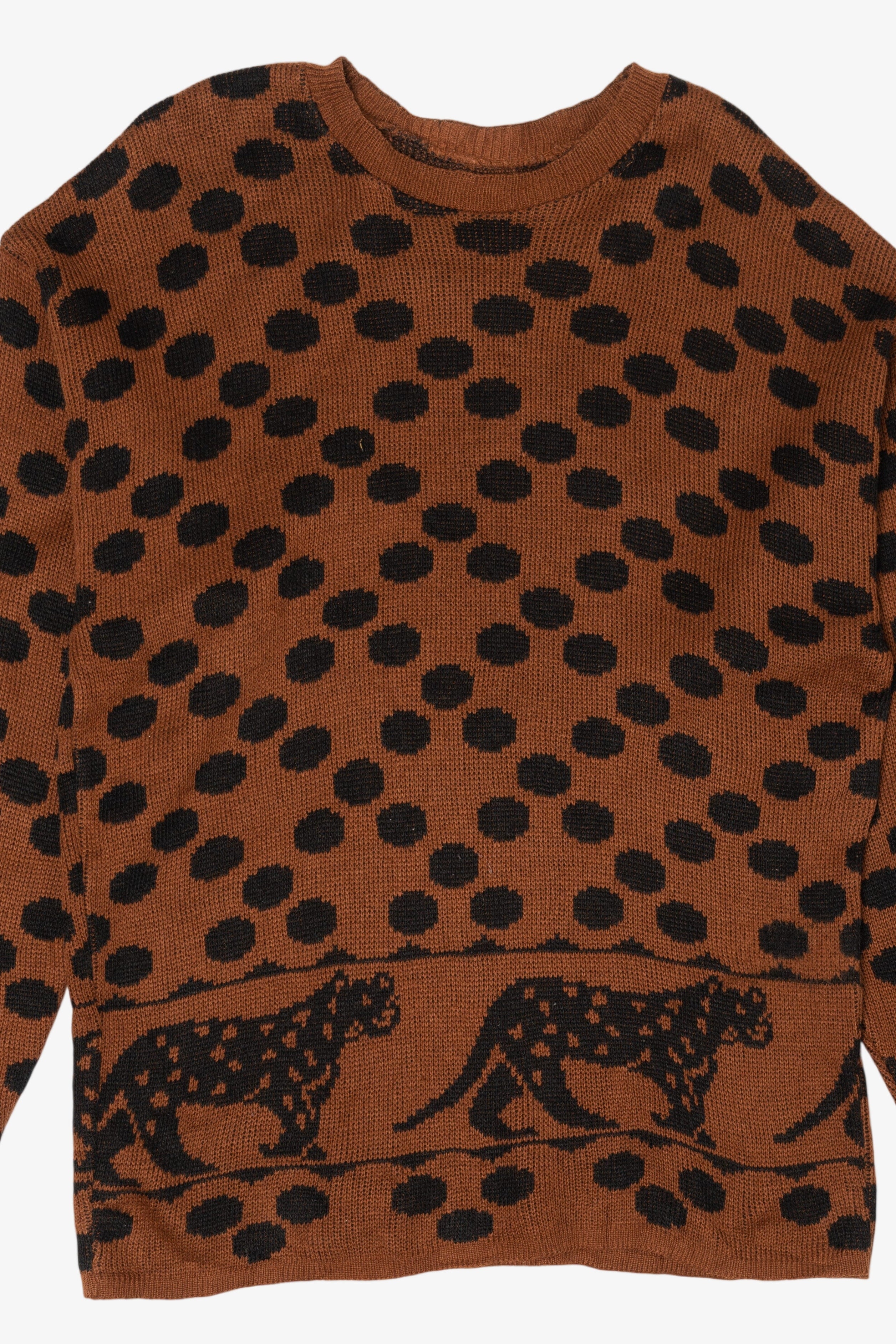 Vintage Brown Spotted Cheetah Graphic Sweater (1990s)