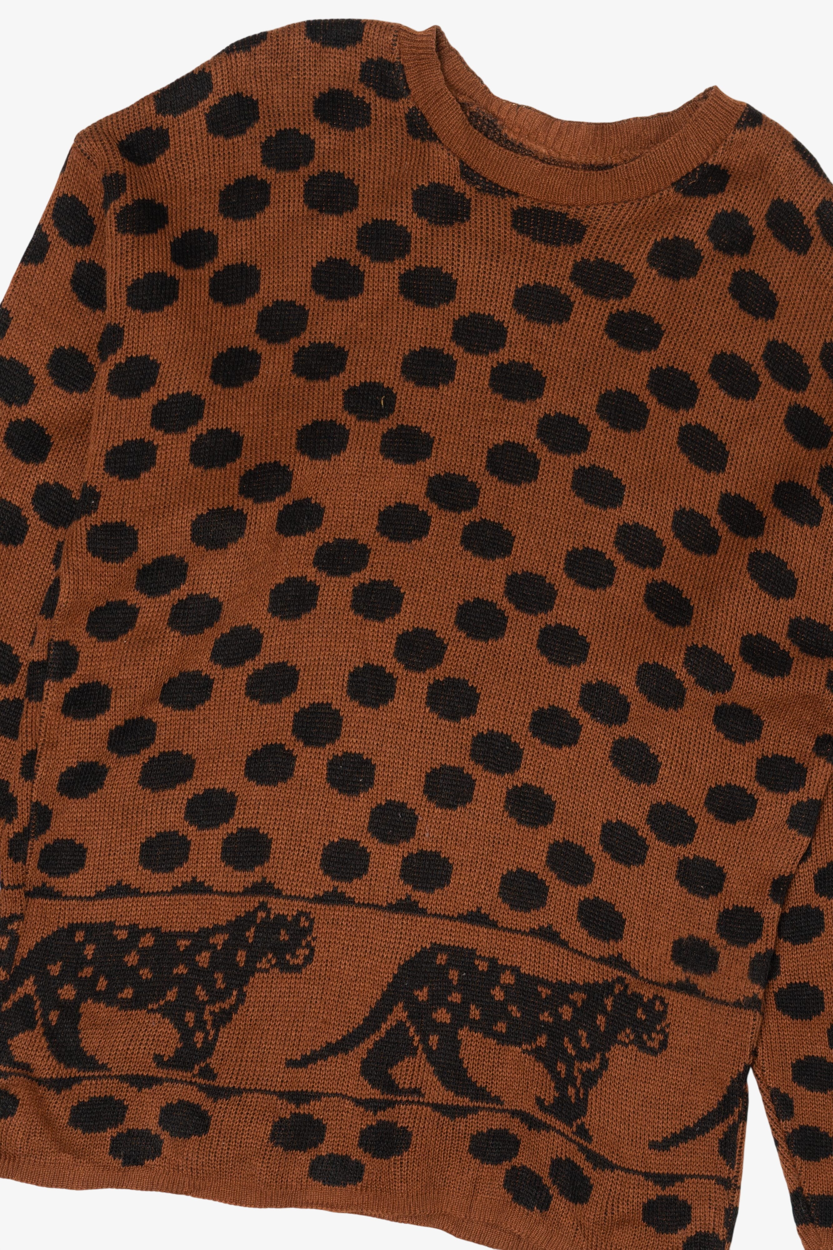 Vintage Brown Spotted Cheetah Graphic Sweater (1990s)