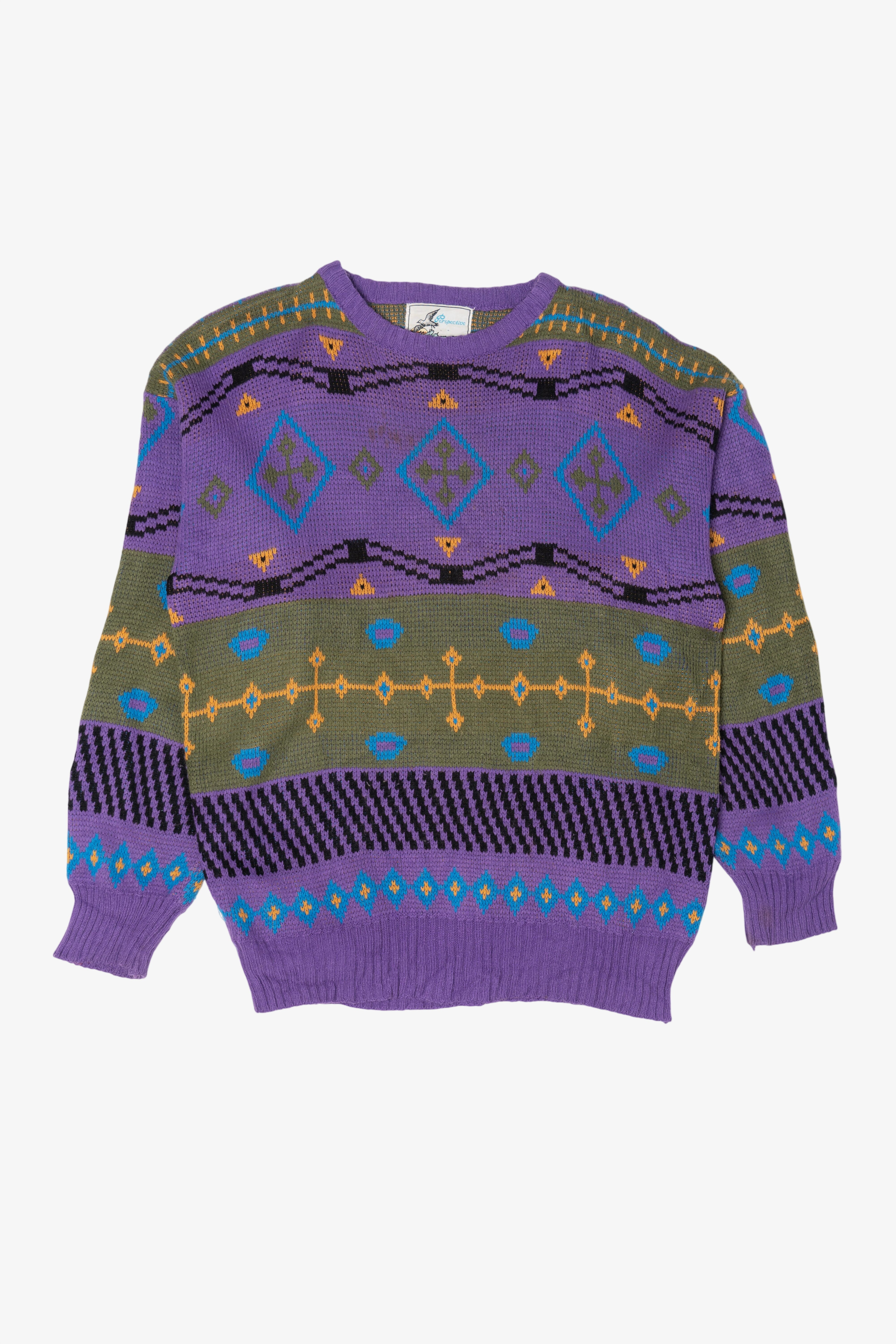 Vintage Purple Perspective Geometric Graphic Sweater (1990s)