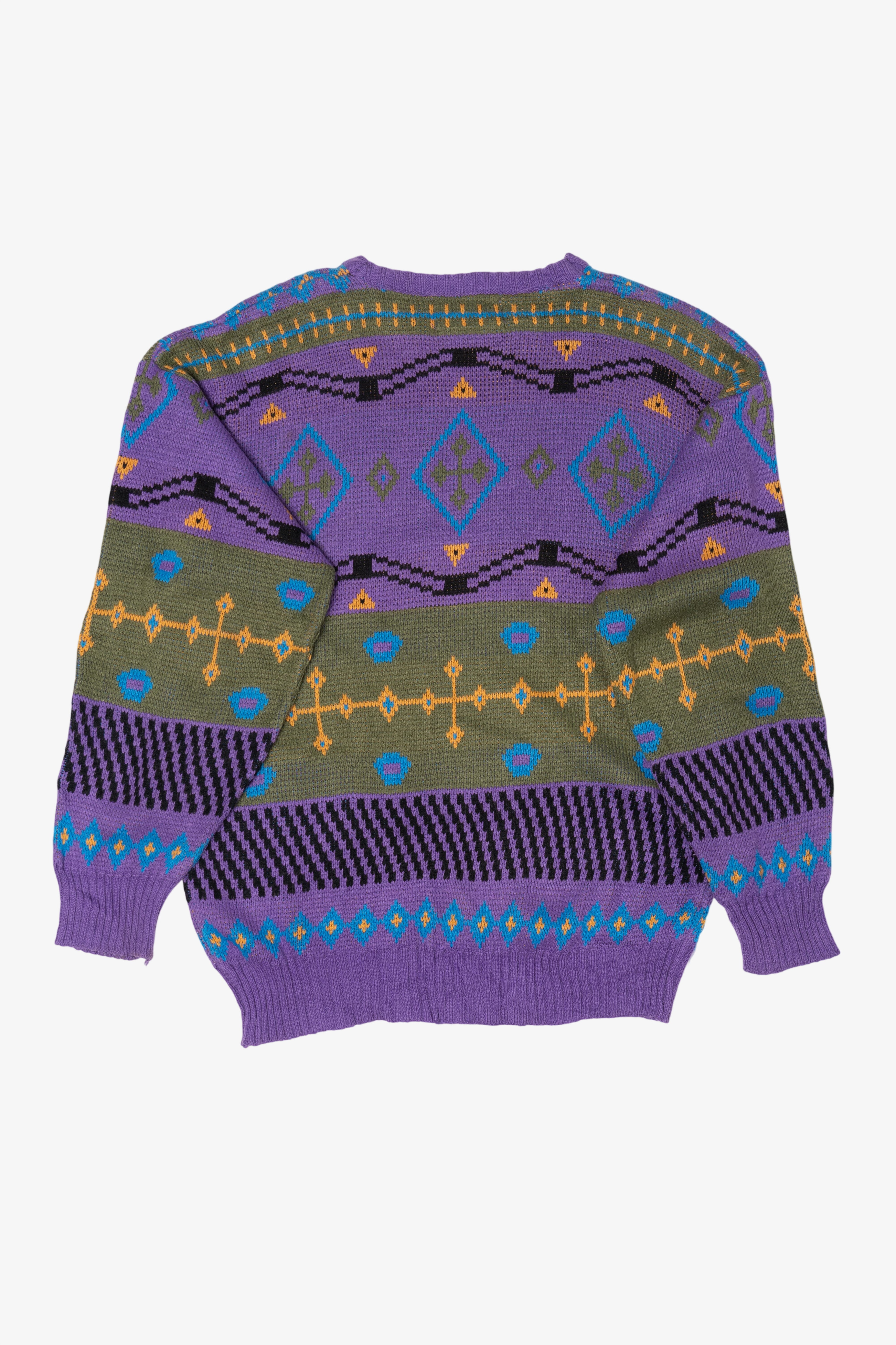 Vintage Purple Perspective Geometric Graphic Sweater (1990s)