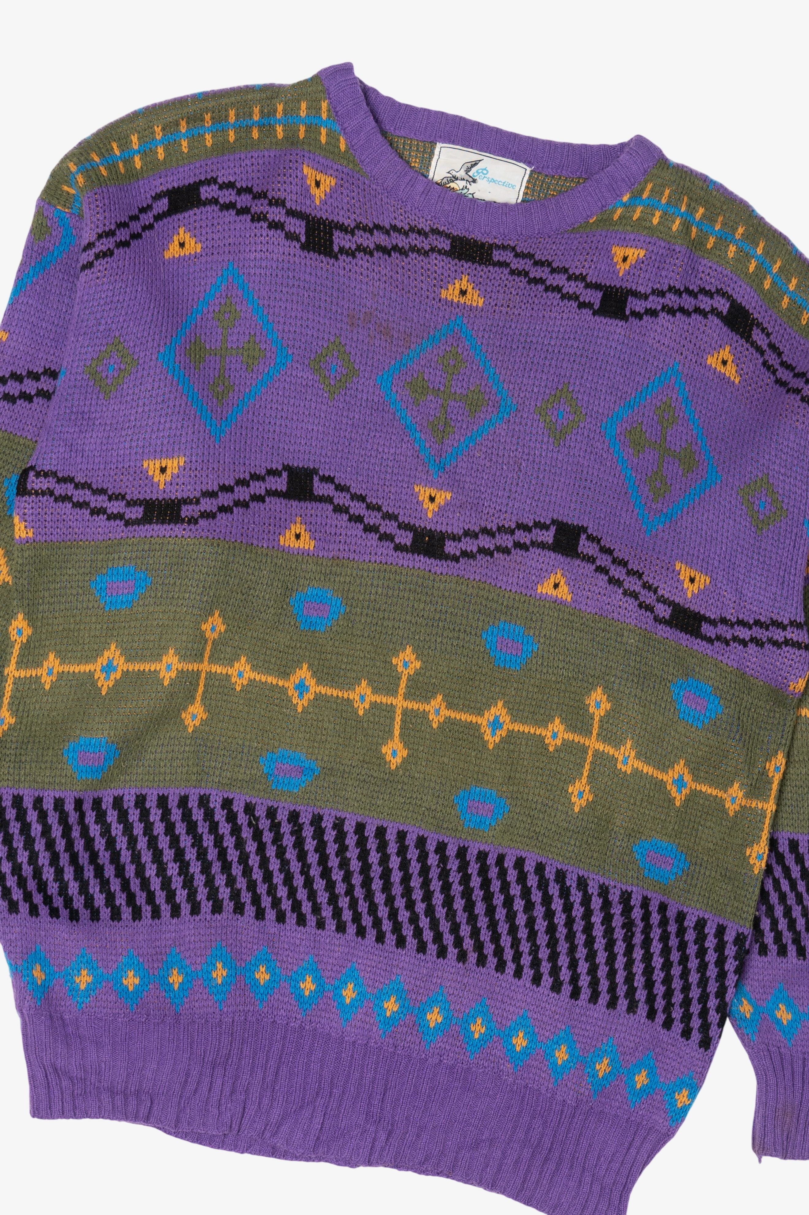 Vintage Purple Perspective Geometric Graphic Sweater (1990s)