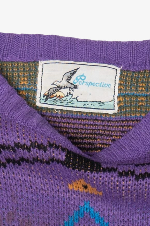 Vintage Purple Perspective Geometric Graphic Sweater (1990s)