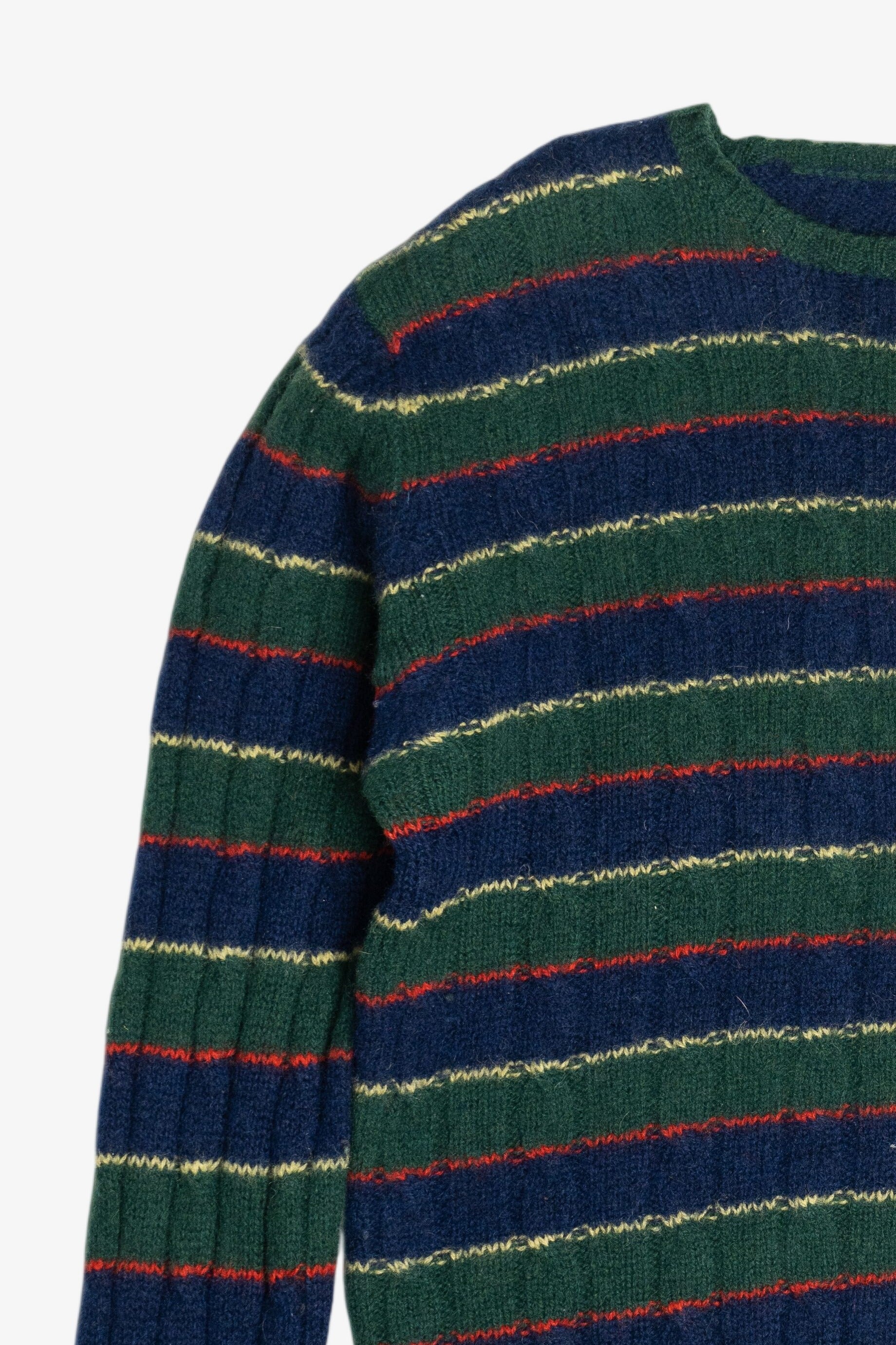 Vintage Dark Green Striped J.G. Hook Shetland Wool Sweater (1980s)