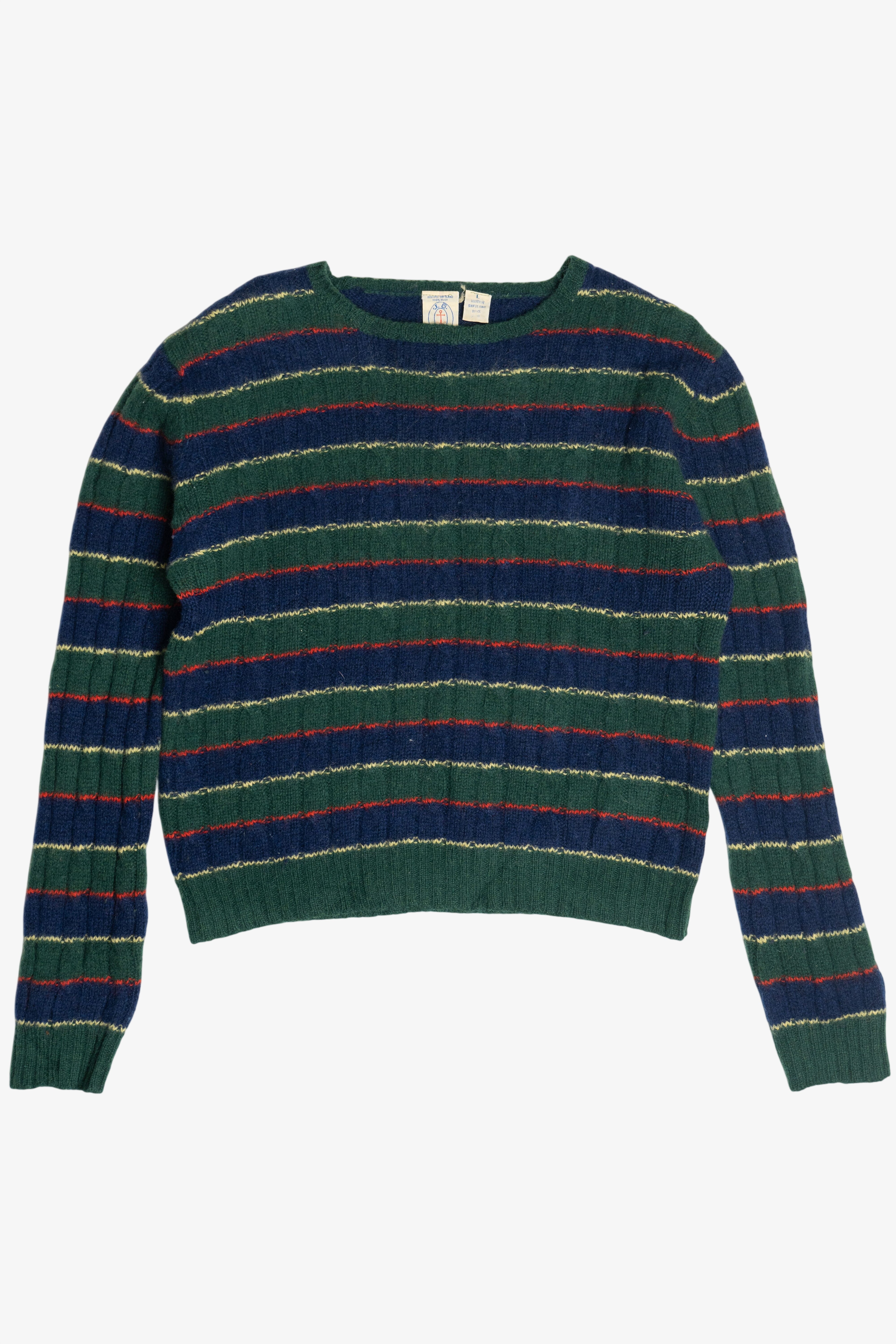 Vintage Dark Green Striped J.G. Hook Shetland Wool Sweater (1980s)