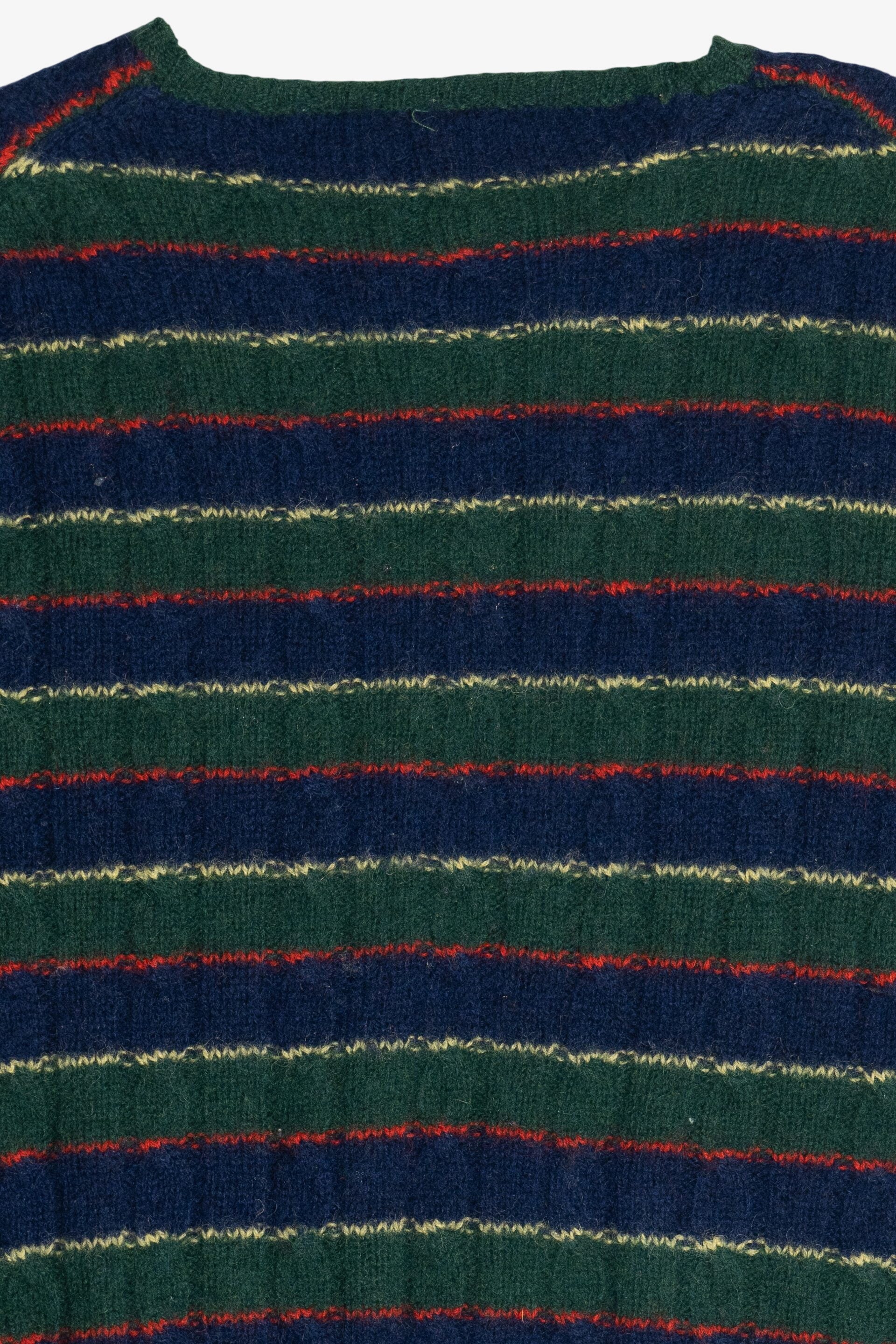 Vintage Dark Green Striped J.G. Hook Shetland Wool Sweater (1980s)