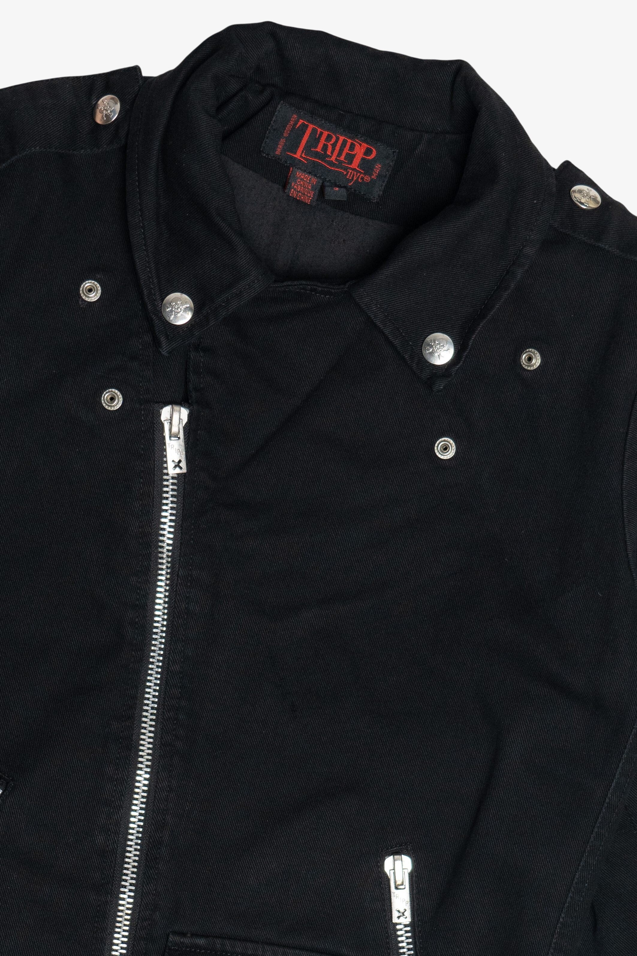 Vintage Black Tripp NYC Denim Motorcycle Jacket (2000s)