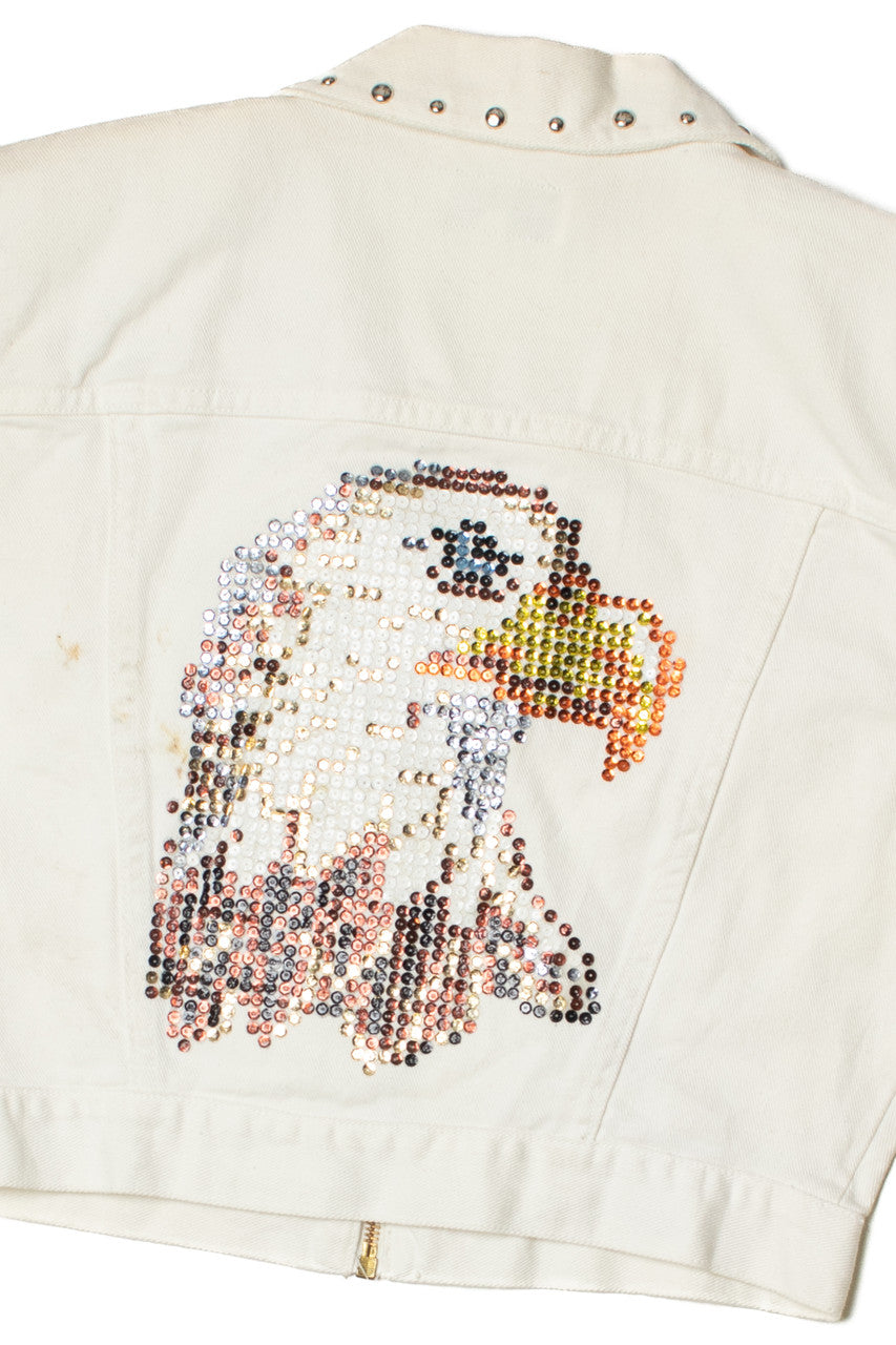 Vintage Eagle Sequin Design Cropped Denim Jacket (1990s)