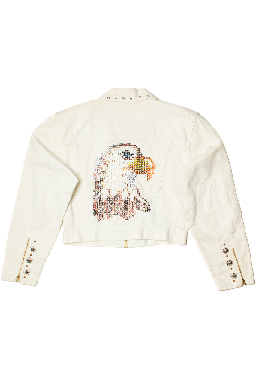 Vintage Eagle Sequin Design Cropped Denim Jacket (1990s)