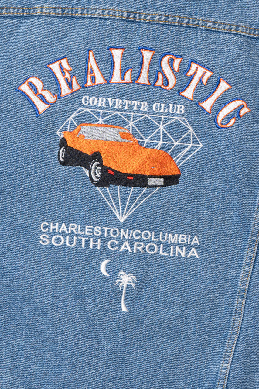 Vintage "Realistic Corvette Club" "Les Super" Embroidered Denim Jacket