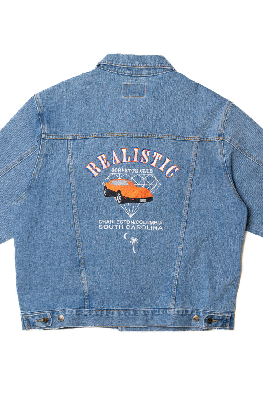 Vintage "Realistic Corvette Club" "Les Super" Embroidered Denim Jacket